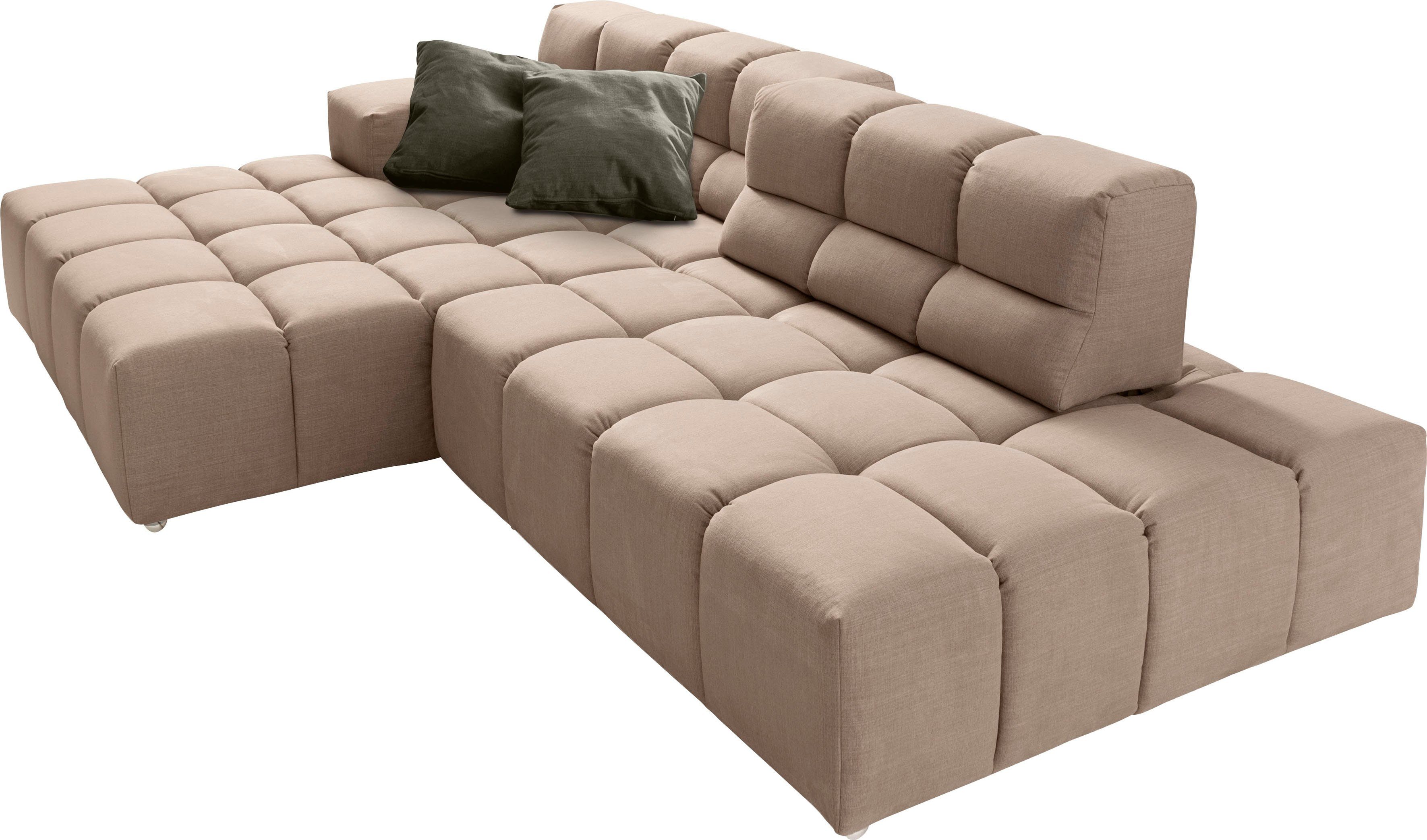 designwerk Hoekbank Temple L-Form, tolles Designsofa Recamiere links of rechts, met verstelling zitdiepte