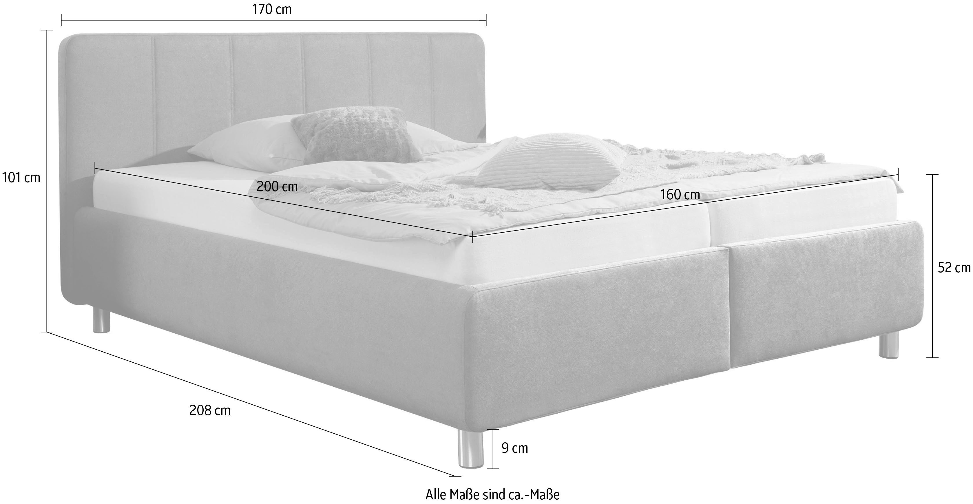 Maintal Gestoffeerd bed Wiesenblick, verkrijgbaar in fluweel en structuur