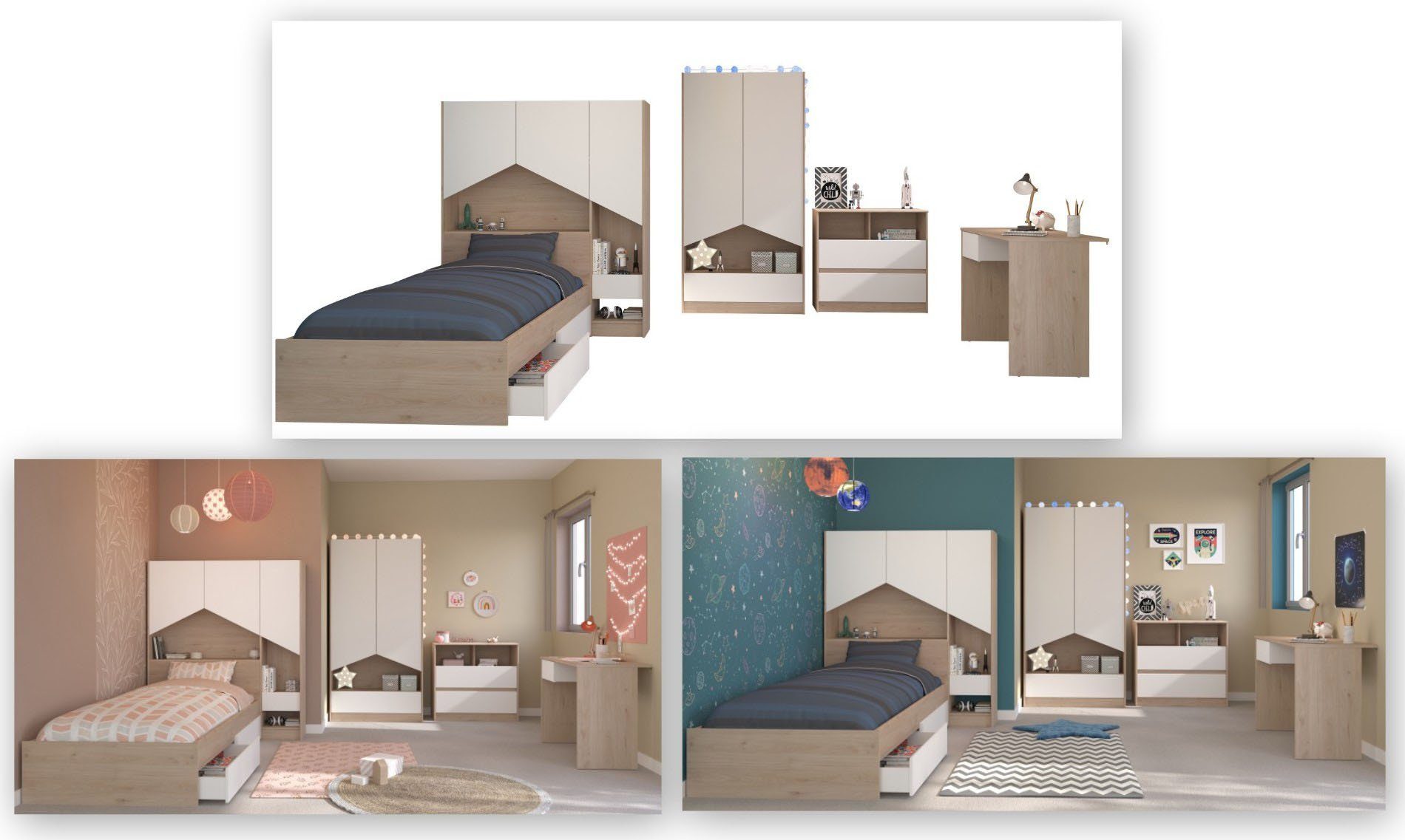 Parisot Tienerkamerset (set, 6-delig) complete kinderkamers beige