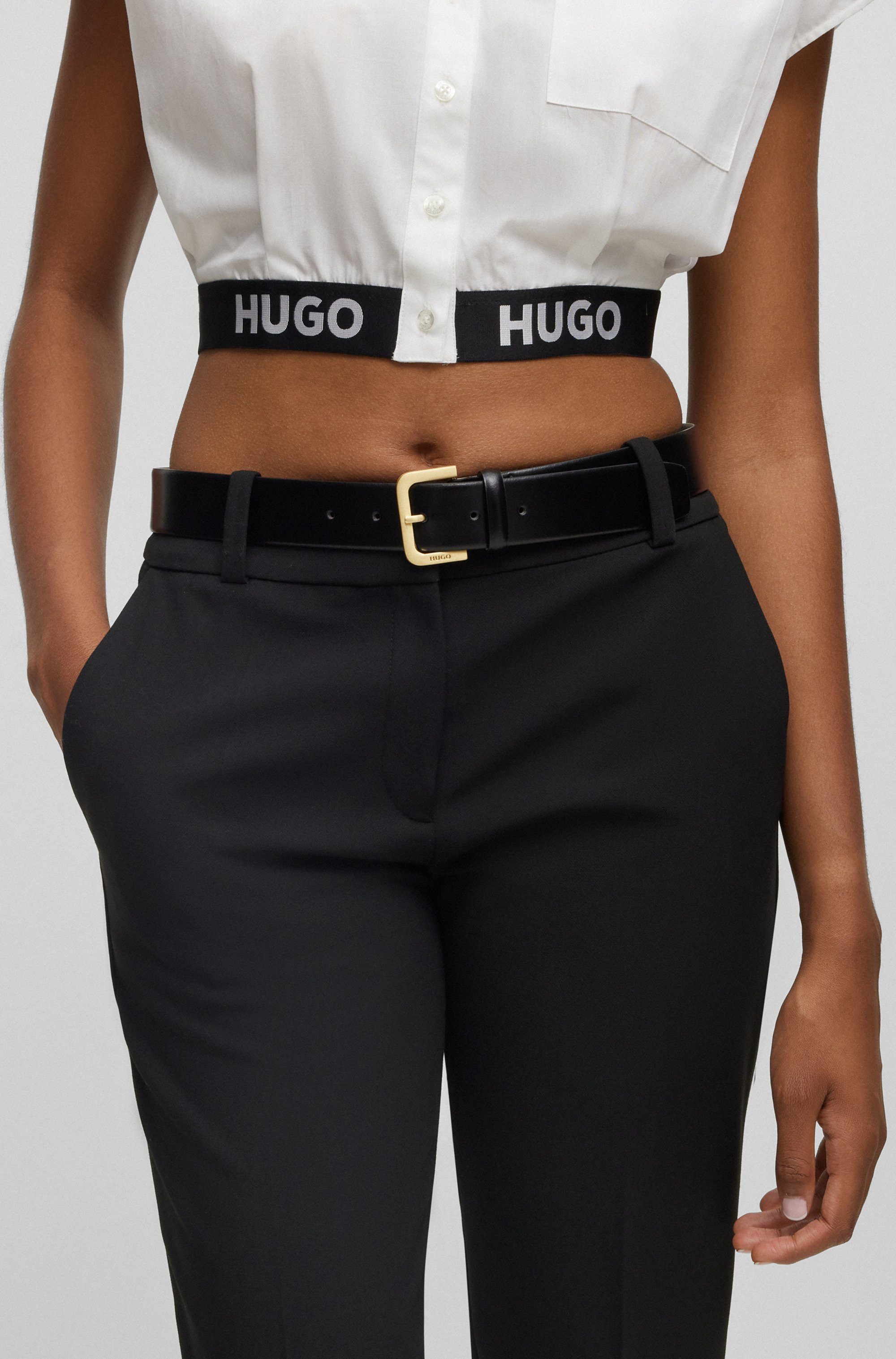 HUGO Leren riem Zana met logo-gravure op de riemsluiting