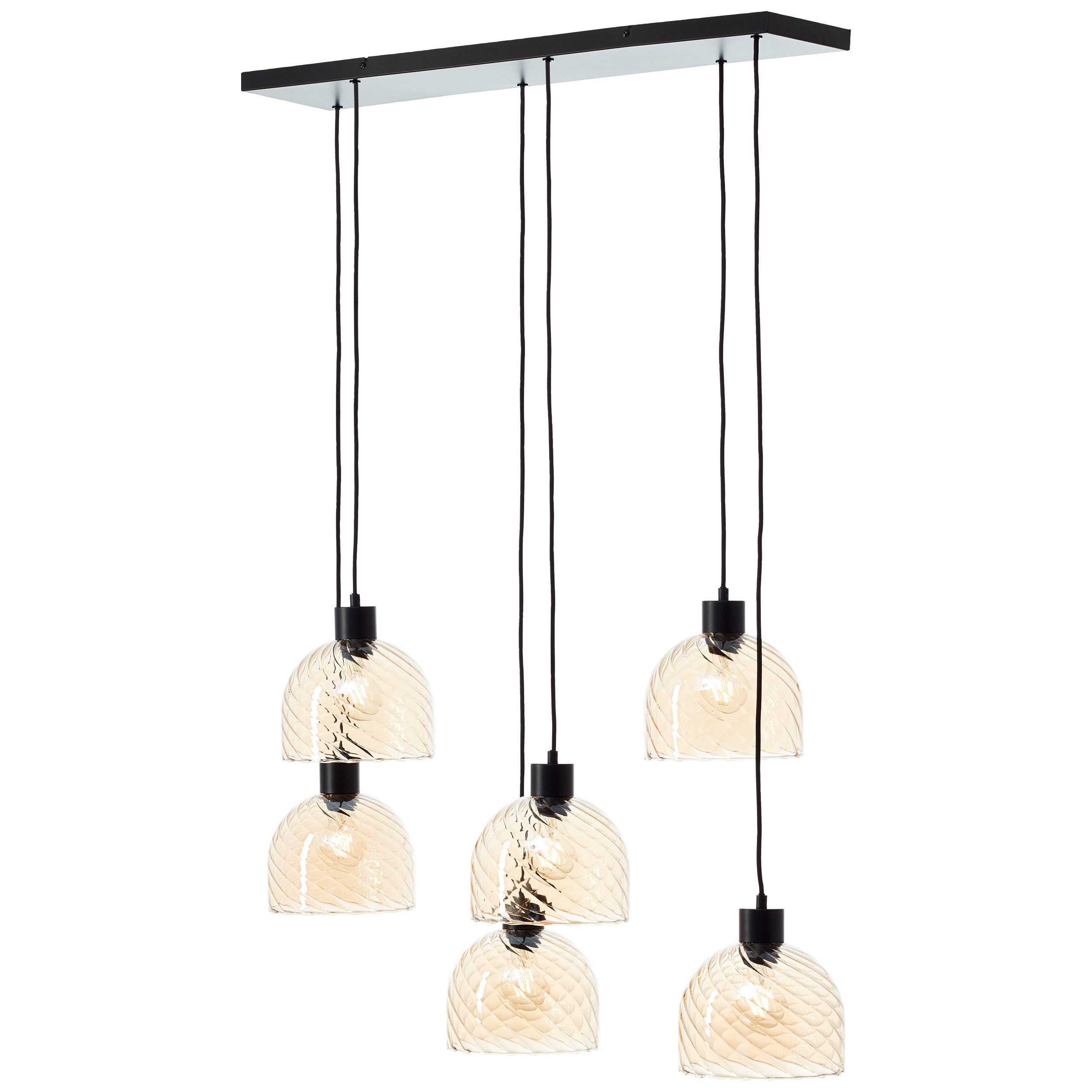Brilliant Leuchten Hanglamp Casto 150 x 30 x 94 cm, 6 x e27-fitting, inkortbaar, amberkleurige glazen (1 stuk)