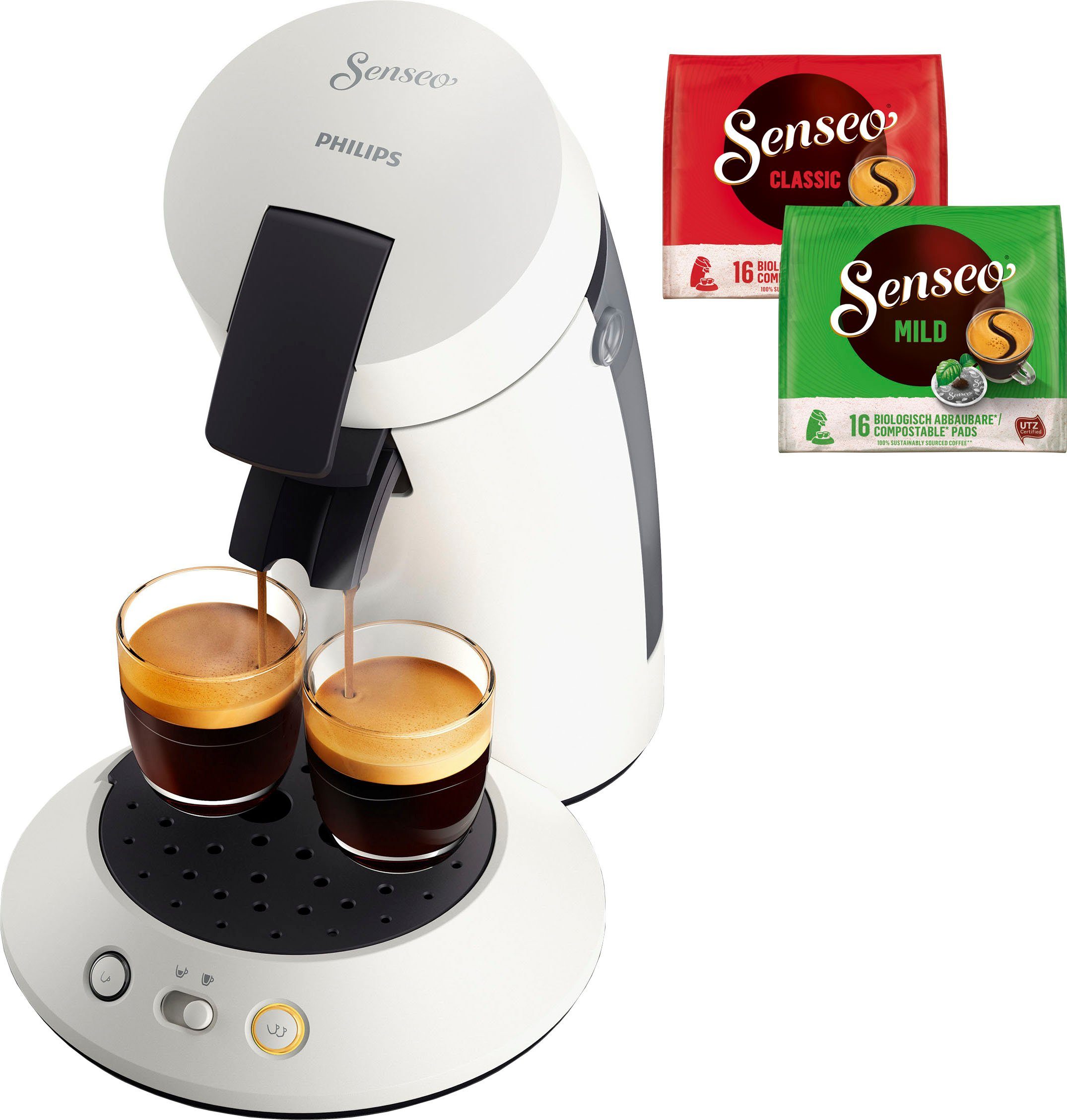 senseo koffiepadautomaat original plus csa210-10, +3 koffiespecialiteiten, memo-functie, gratis extra's (t.w.v. € 5 adviesprijs) wit