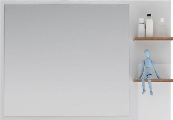 Saphir Badspiegel Quickset 923 spiegel 100 cm breed met zijvak Vlakke spiegel wit glans, Riviera eik imitatie dwars