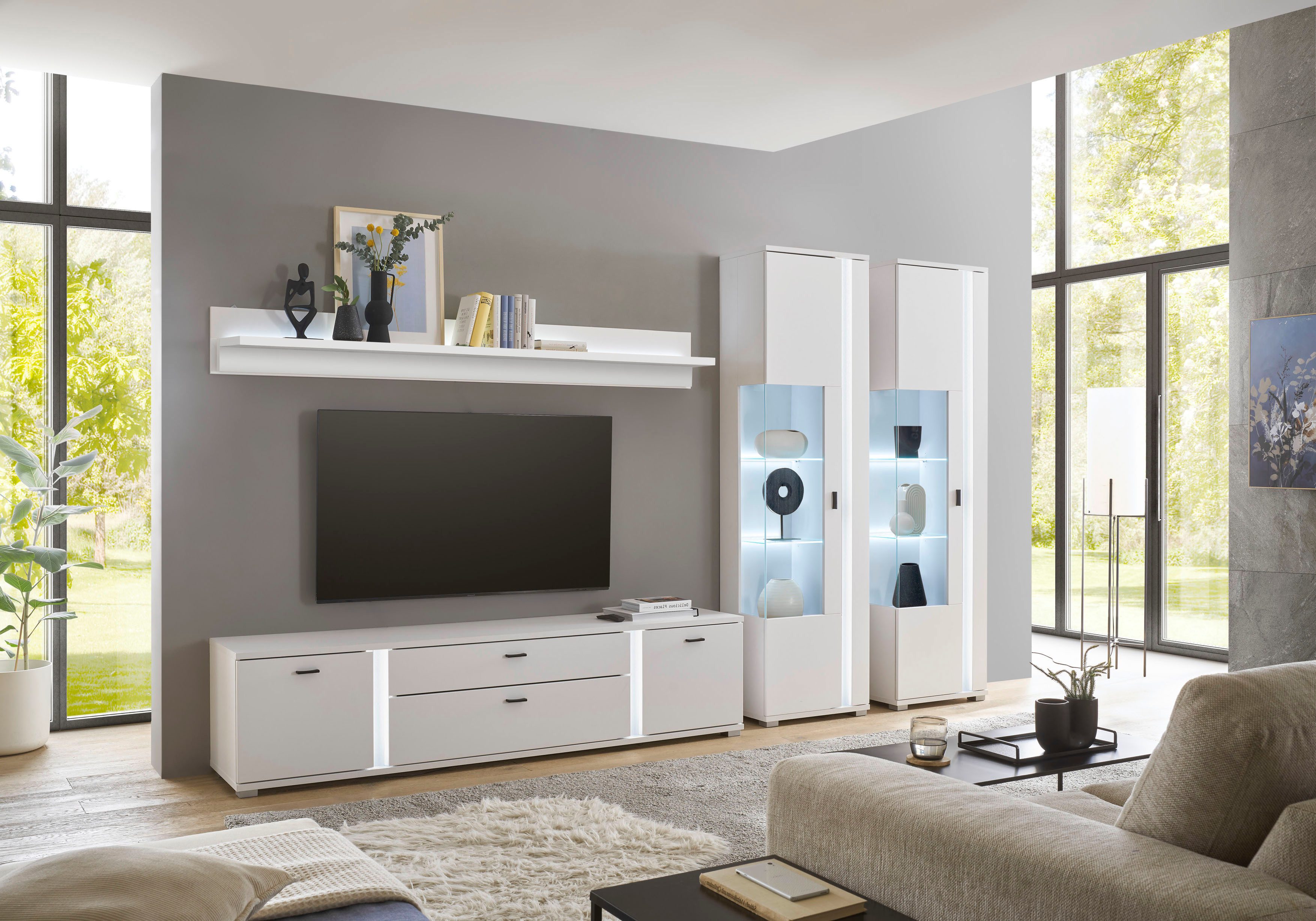 INOSIGN Wandmeubel Long Island in moderne trendkleur, inclusief verticale verlichting, breedte 330 cm (set, 4-delig)