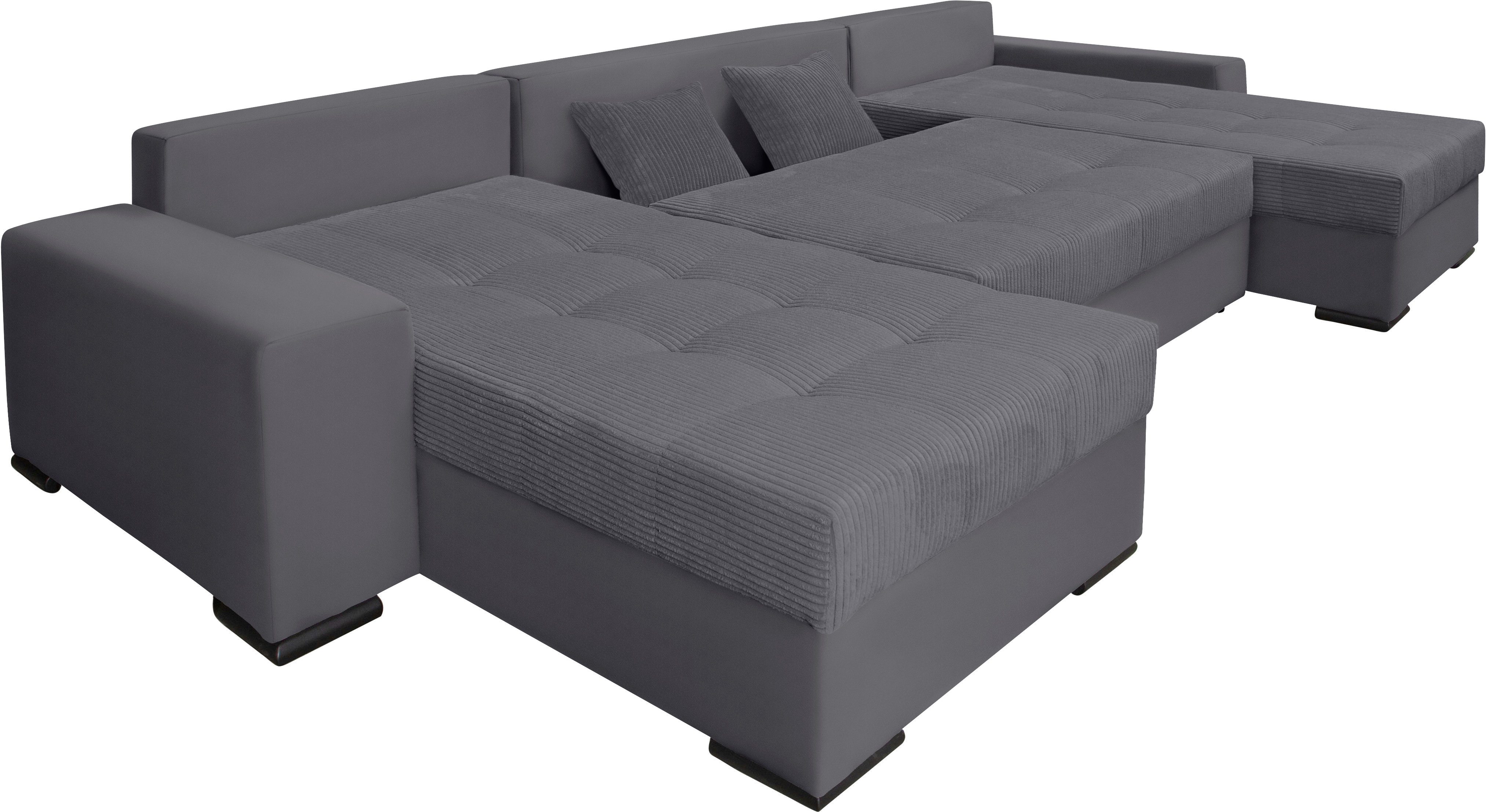 COLLECTION AB Zithoek XL-Josy U-vorm, breedte 313 cm, cord-/mix incl. bedfunctie, bedlade, met 4 gelijk grote rugkussens