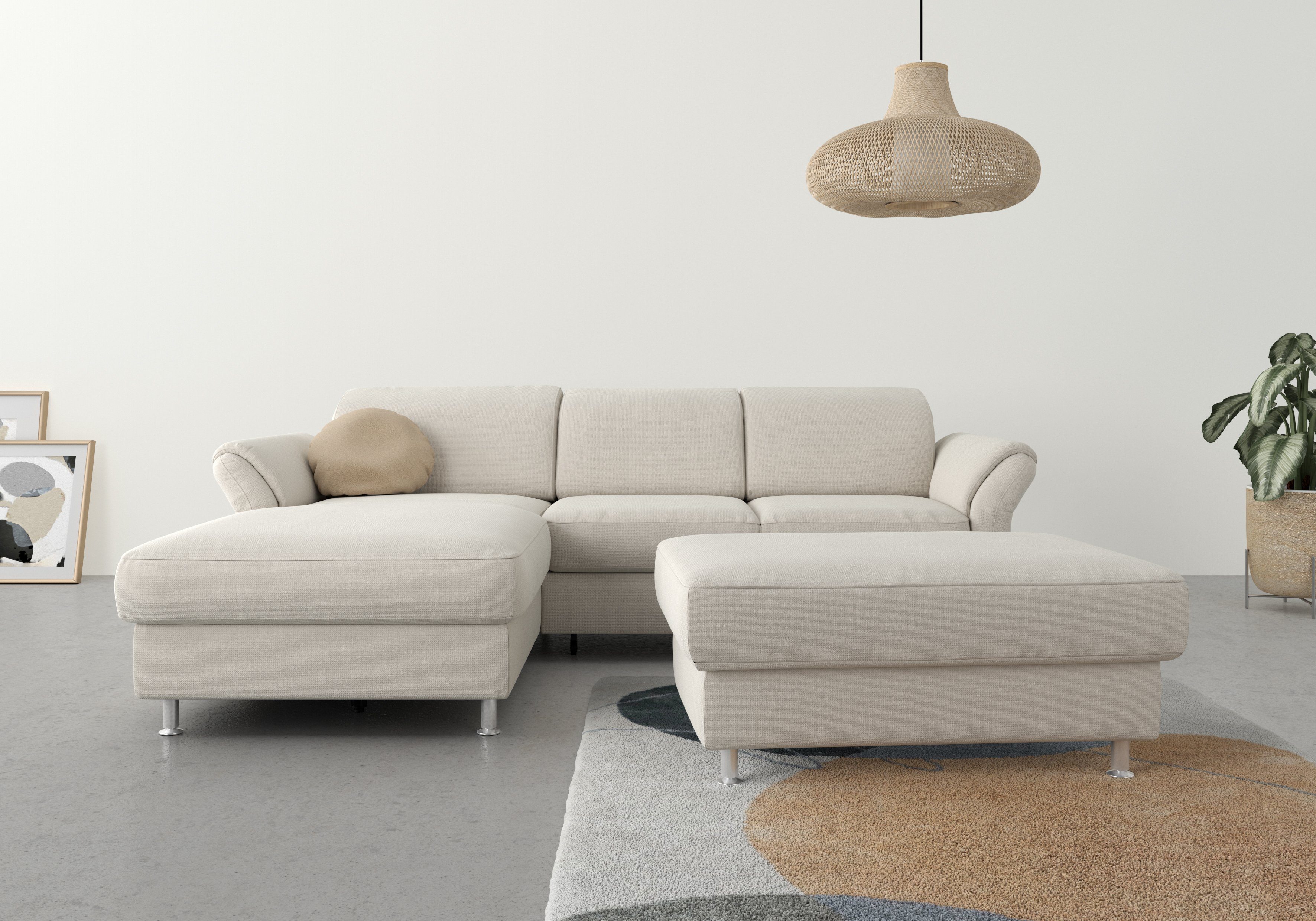 sit&more Hoekbank Apulia L-vorm slaapfunctie naar keuze, bedkist en verstelbare hoofdsteun en armleuning , hoekbanken, Structuur zacht, Met