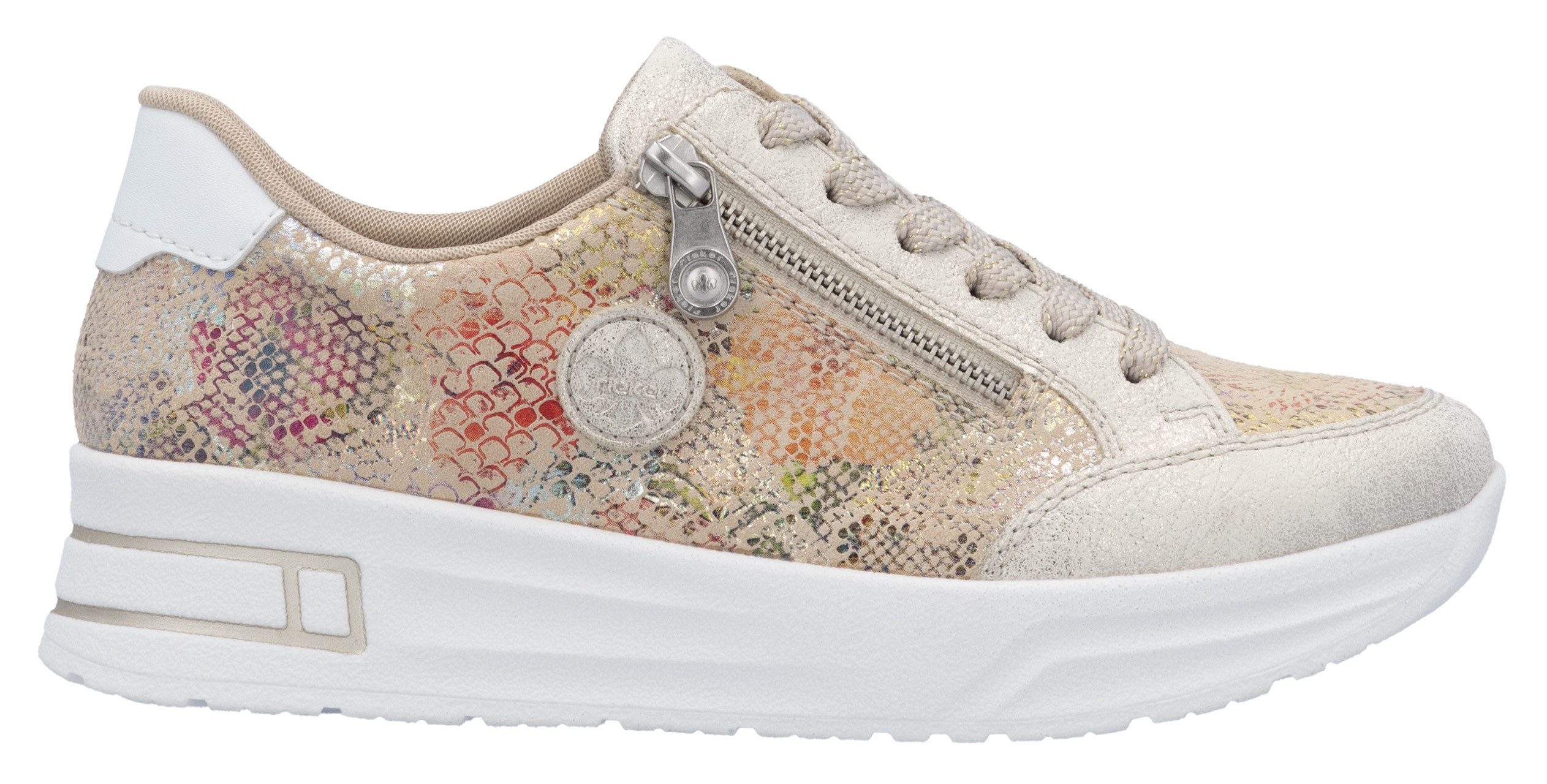 Rieker Plateausneakers , vrijetijdsschoen, veterschoen, lage schoen met subtiele goudkleurige glans