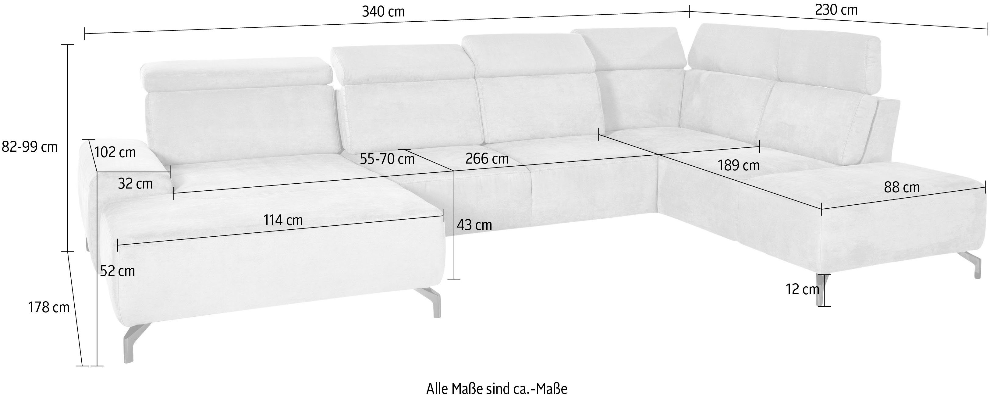 sit&more Zithoek Gizeh U-vorm 12 cm poothoogte, inclusief zitdiepteverstelling en verstelbare hoofdsteun