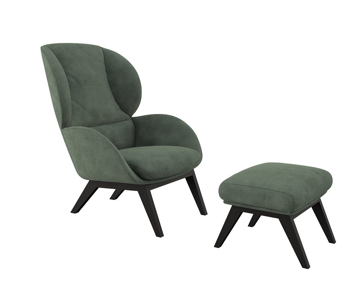 FLEXLUX Hocker Adria Zwarte poten, voetenbank/poef voor oorfauteuil