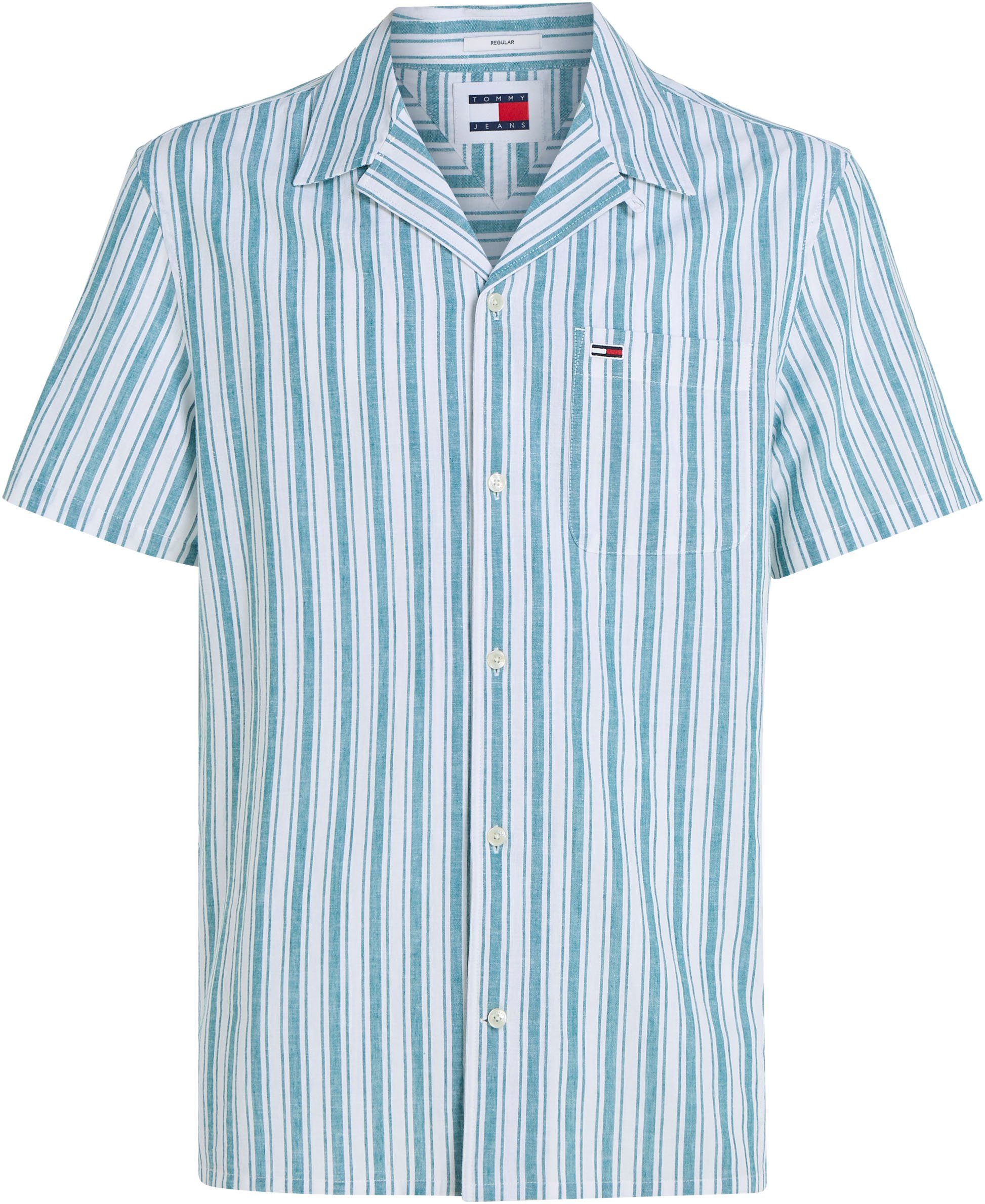 Tommy Jeans Plus Overhemd met korte mouwen TJM STRIPE LINEN SS SHIRT EXT Grote maten, modieuze lengtestrepen
