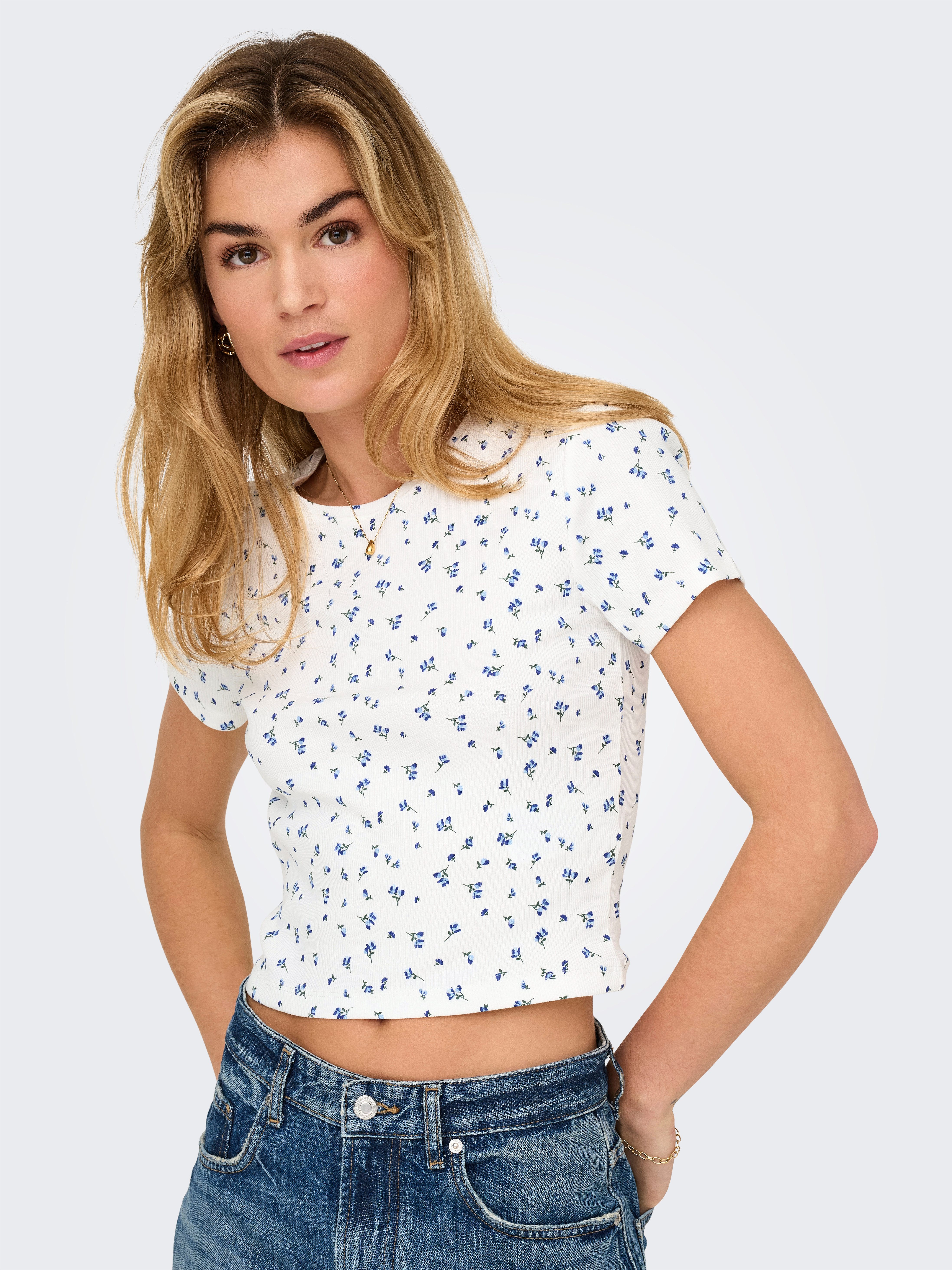 Only Shirt met korte mouwen ONLFENJA LIFE SS AOP TOP JRS NOOS