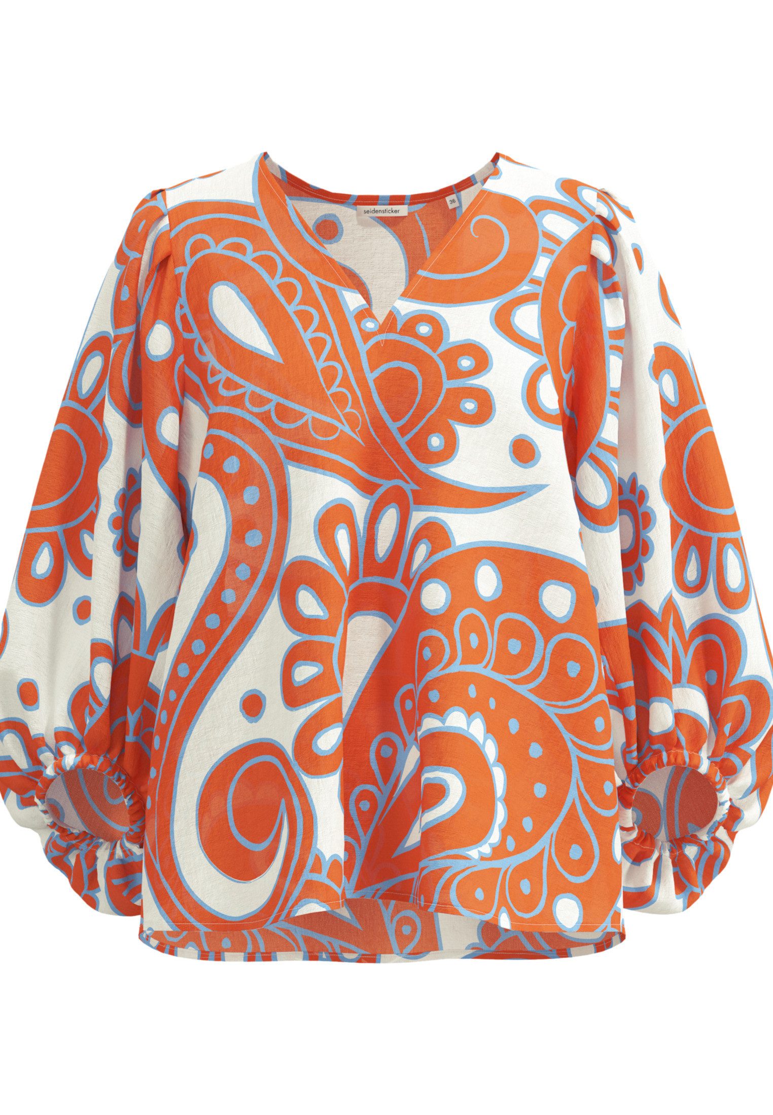 seidensticker Shirtblouse Zwarte roos 3/4-mouw v-hals paisley