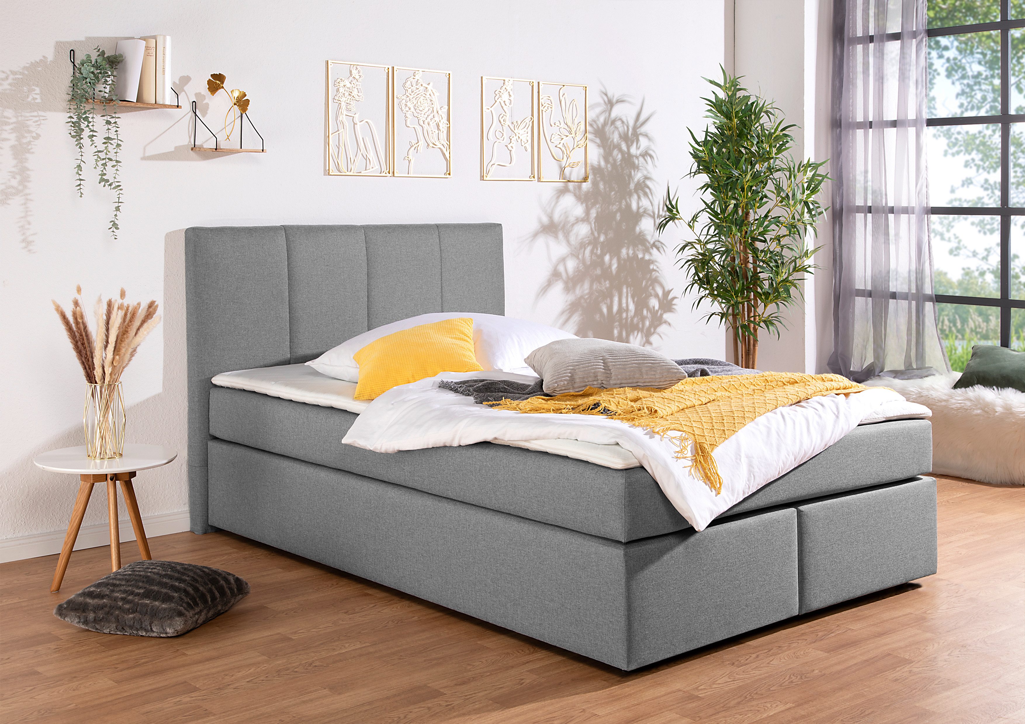 INOSIGN Boxspring Fidan optioneel met bedbox, verkrijgbaar in h2, h3 & h4 boxsprings grijs