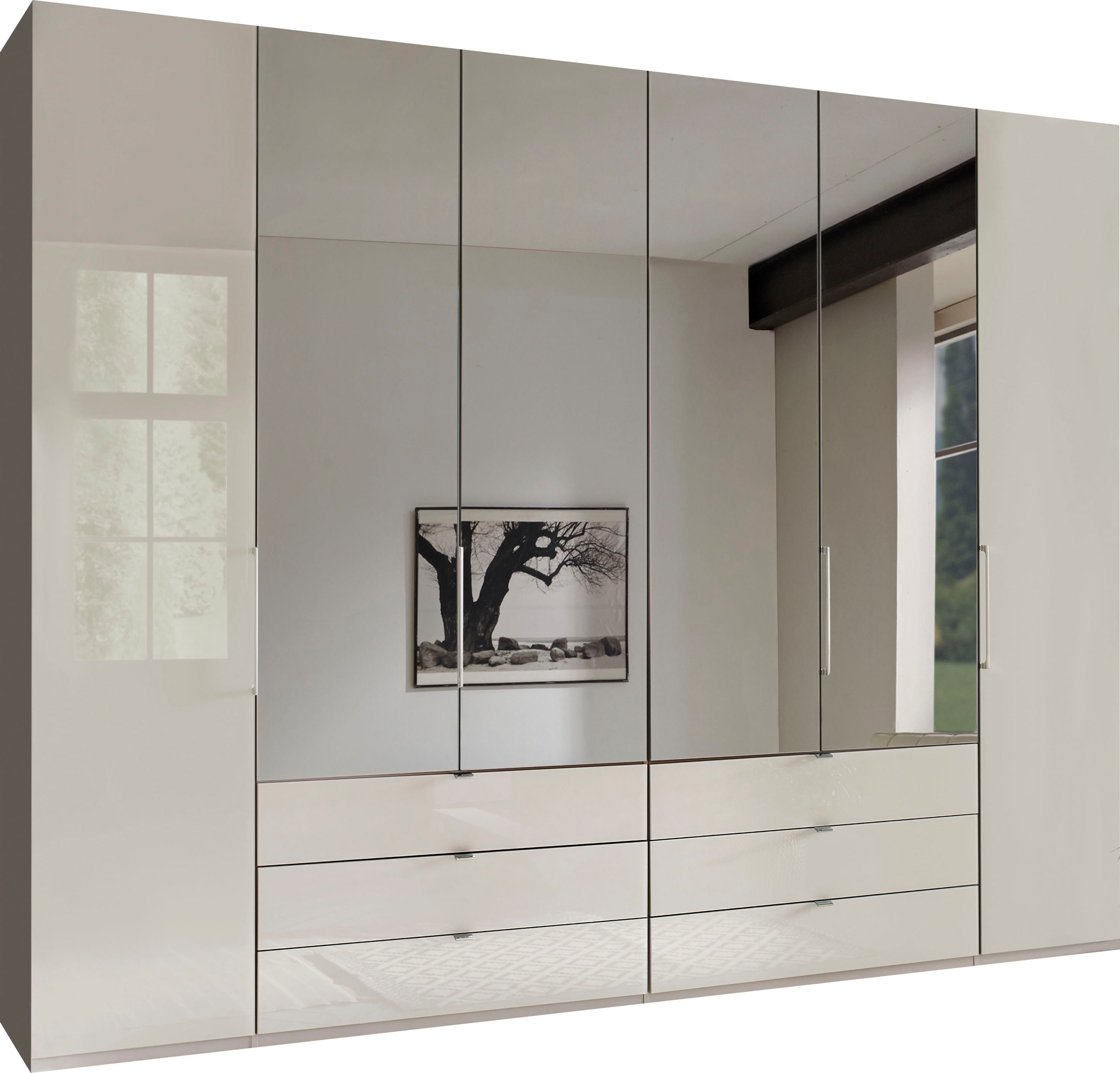 WIEMANN Vouwdeurkast Kansas met spiegel en glas garderobekasten maat 300 cm x 217 cm x 58 cm beige