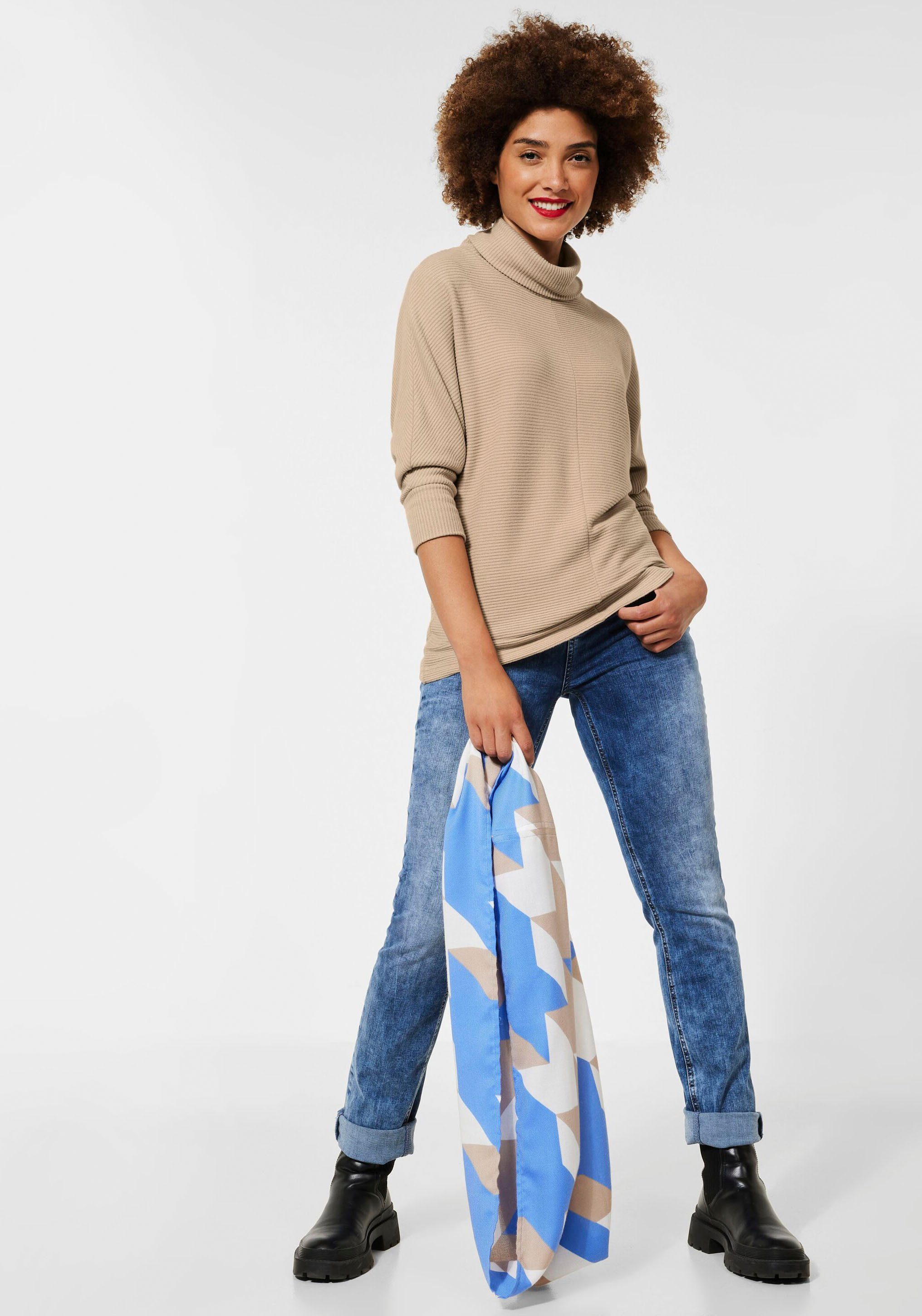 STREET ONE Colshirt met ribstructuur