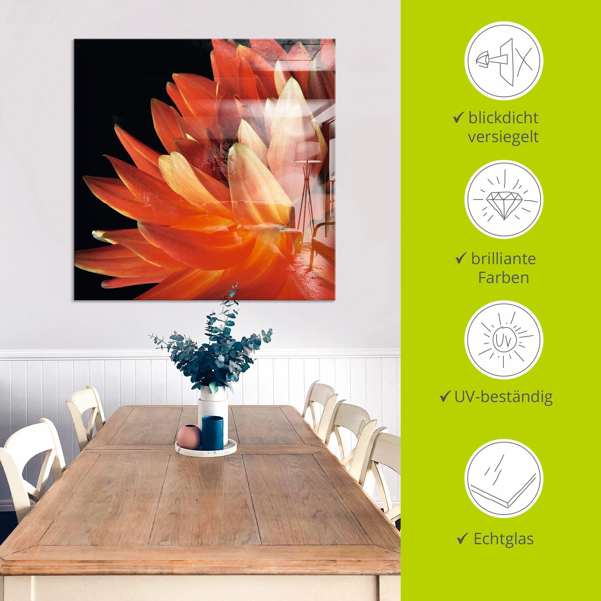 Artland Print op glas Rode dahlia in verschillende maten