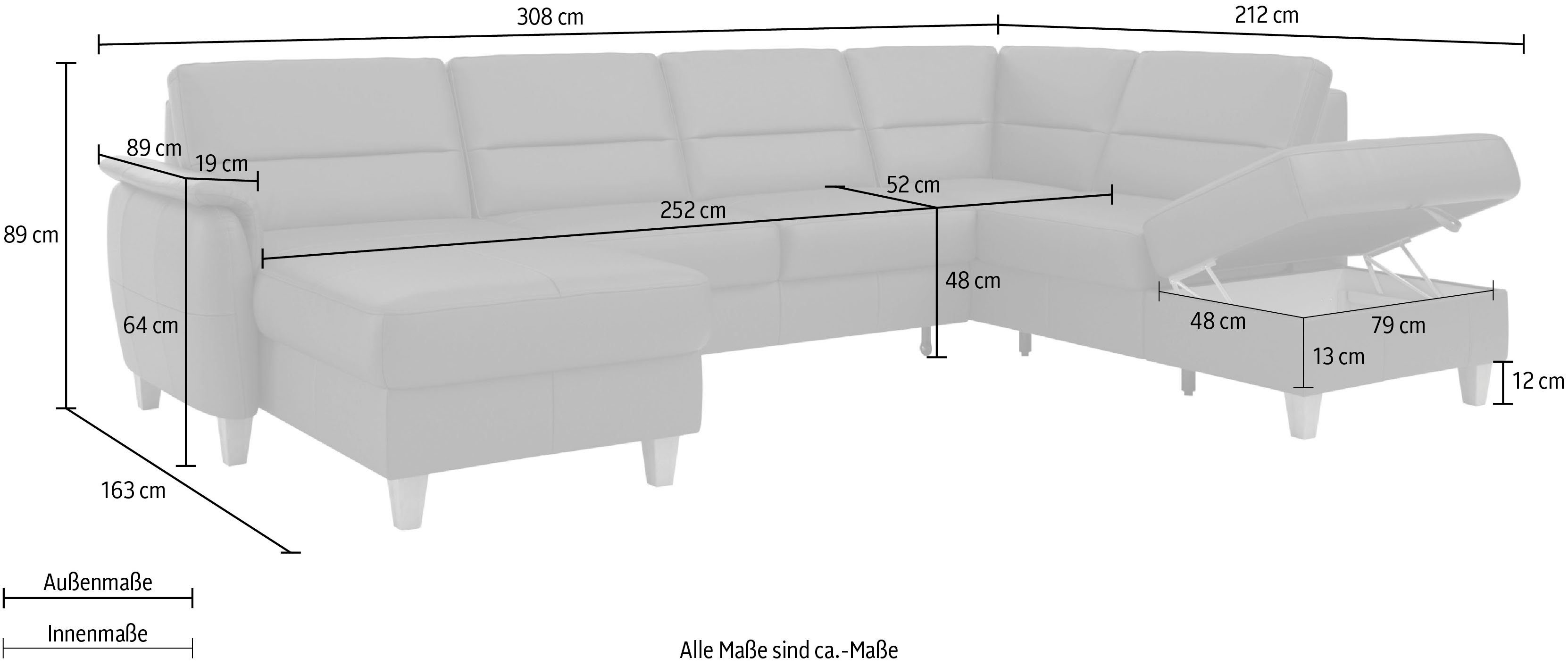 Home affaire Zithoek Palmera U-vorm Binnenvering, naar keuze met slaapfunctie en met/zonder bergruimte