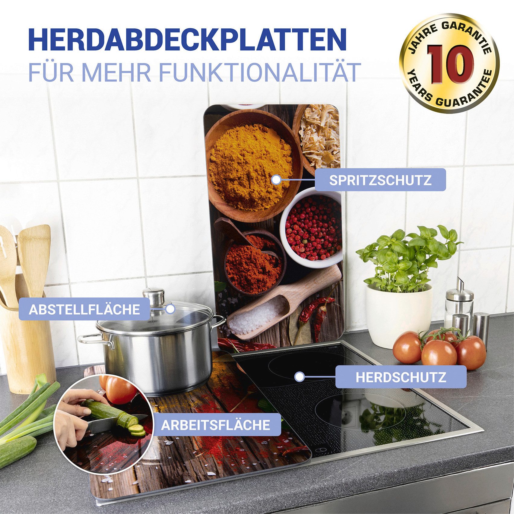WENKO Kookplaatdeksel Universeel model Specerijen Kookplaatafdekking voor alle soorten kookplaten, krasvast, met antislipvoetjes (set, 2-delig)