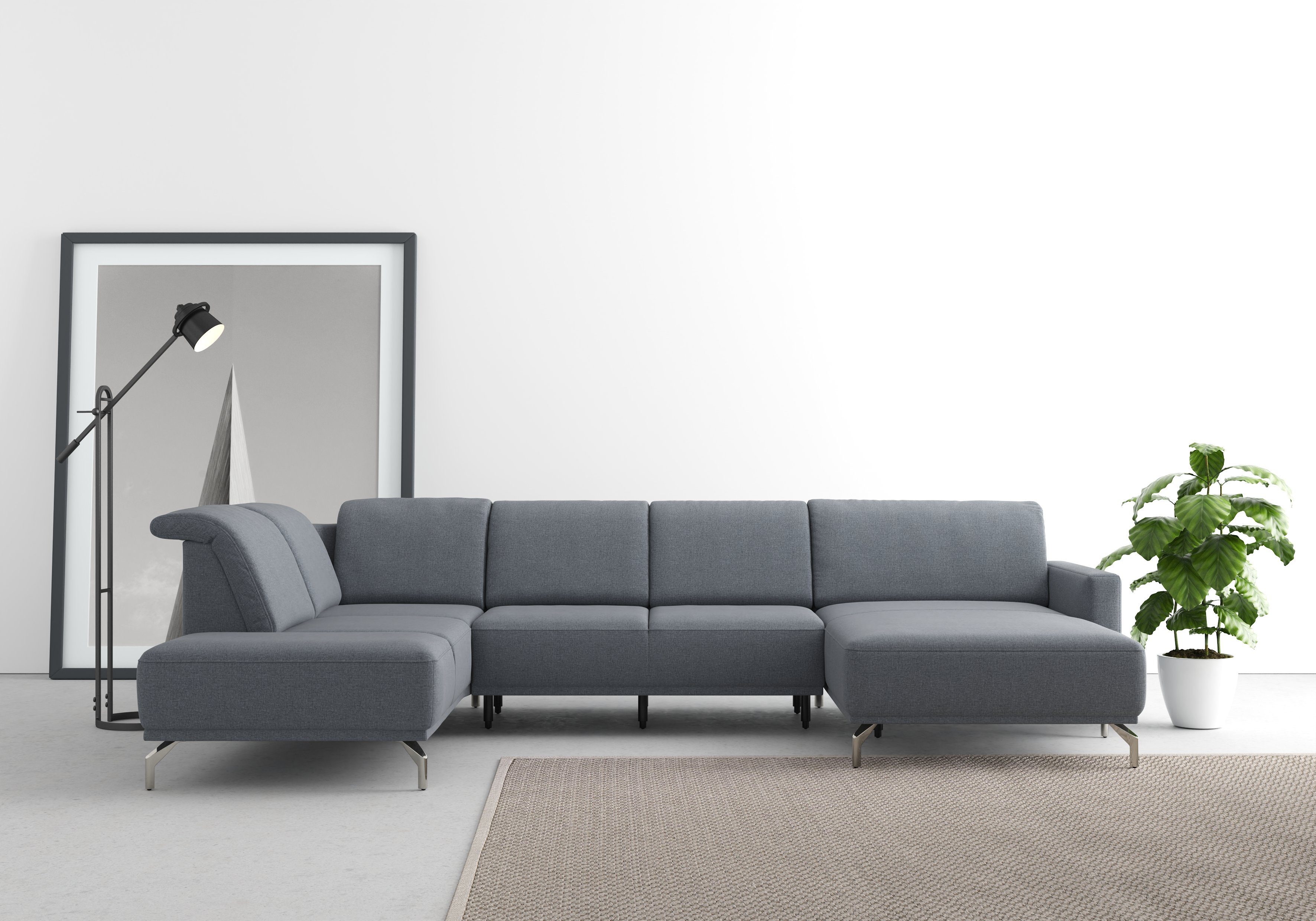 sit&more Zithoek Bailando U-vorm naar keuze met verstelbare hoofdsteun en uittrekzitting, motorisch blauw, zithoeken, 337 cm