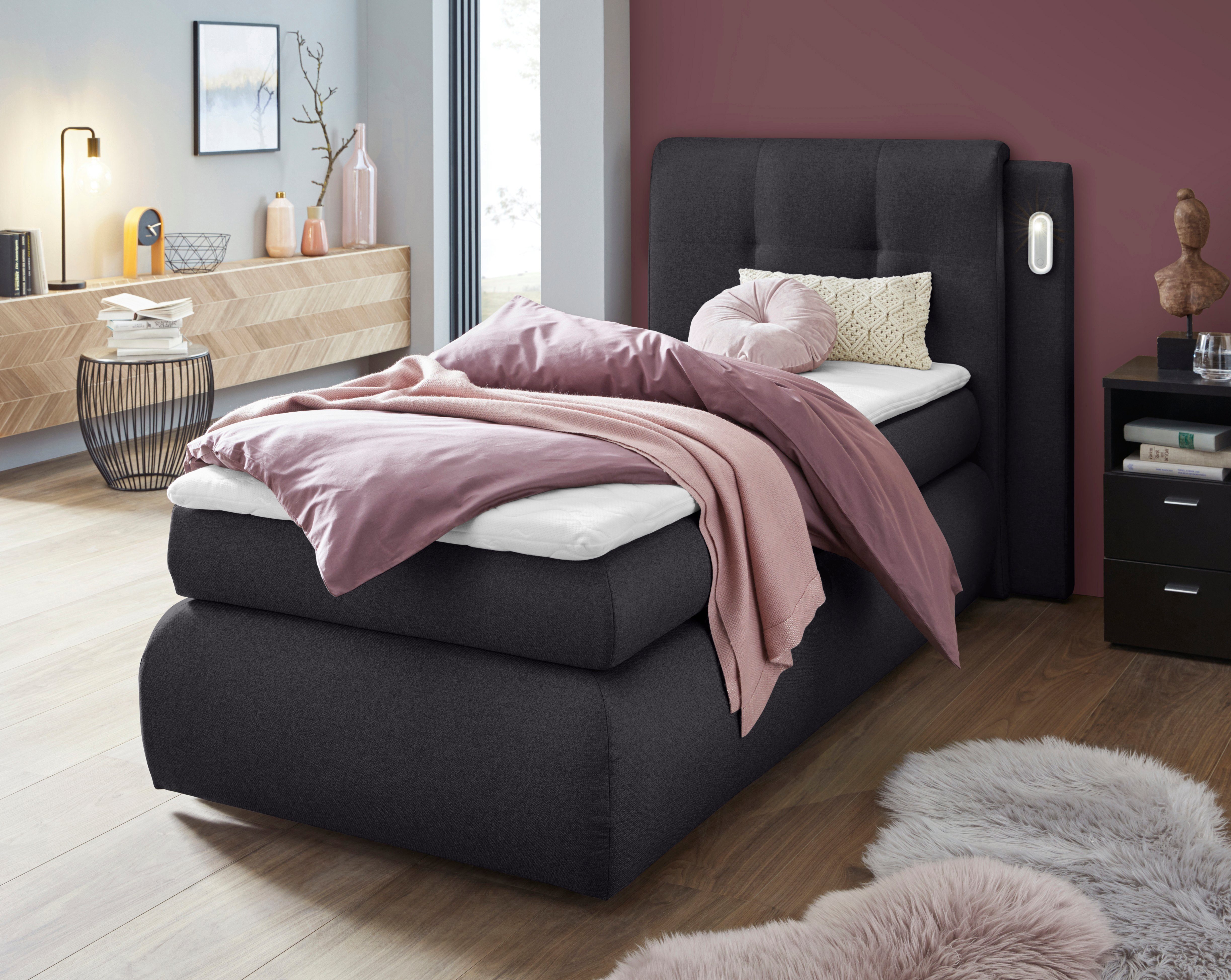 COLLECTION AB Boxspring Borna inclusief bedkist, ledverlichting en topmatras boxsprings grijs