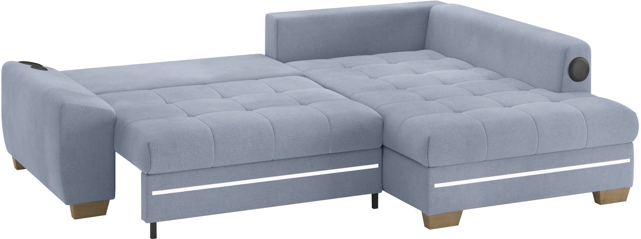 Mr. Couch Hoekbank Nikita II, L-vorm met koudschuim, rgb-led, geluidssysteem, optioneel met bed, bedlade