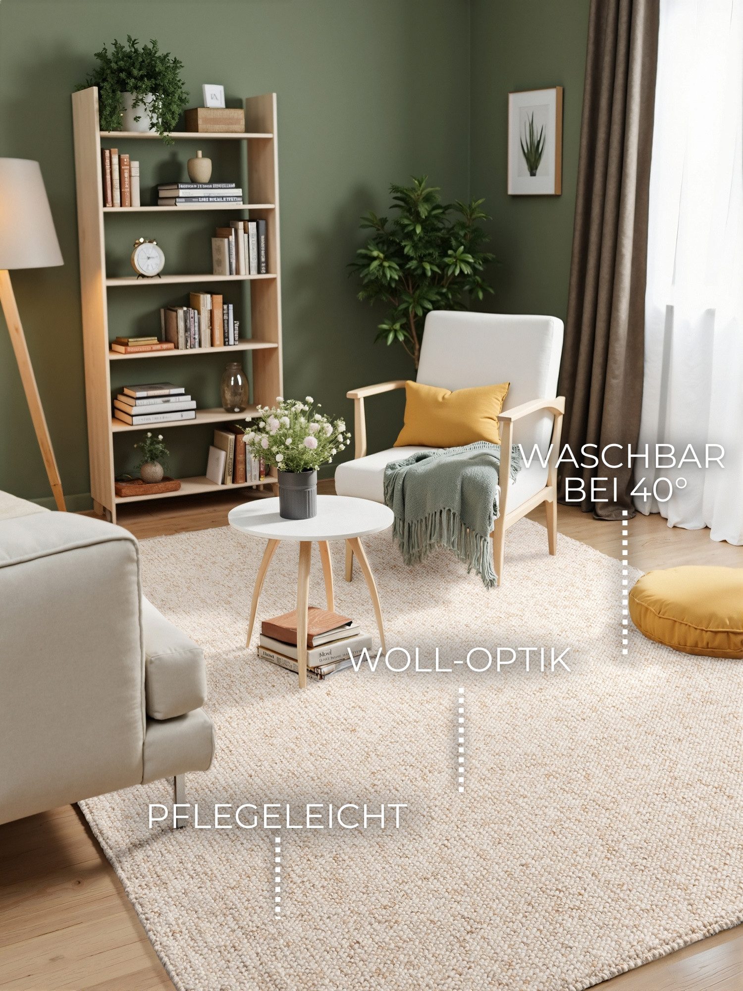 ELLE DECORATION Vloerkleed Rocco Loper, wasbaar, woonkamer, eetkamer, wol-look