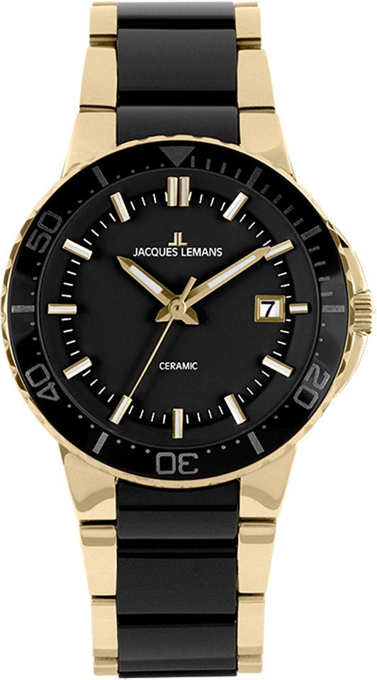 Jacques Lemans Keramisch horloge 1-2165C Quartz horloge, armbanduhr, dameshorloge, datum, keramische band