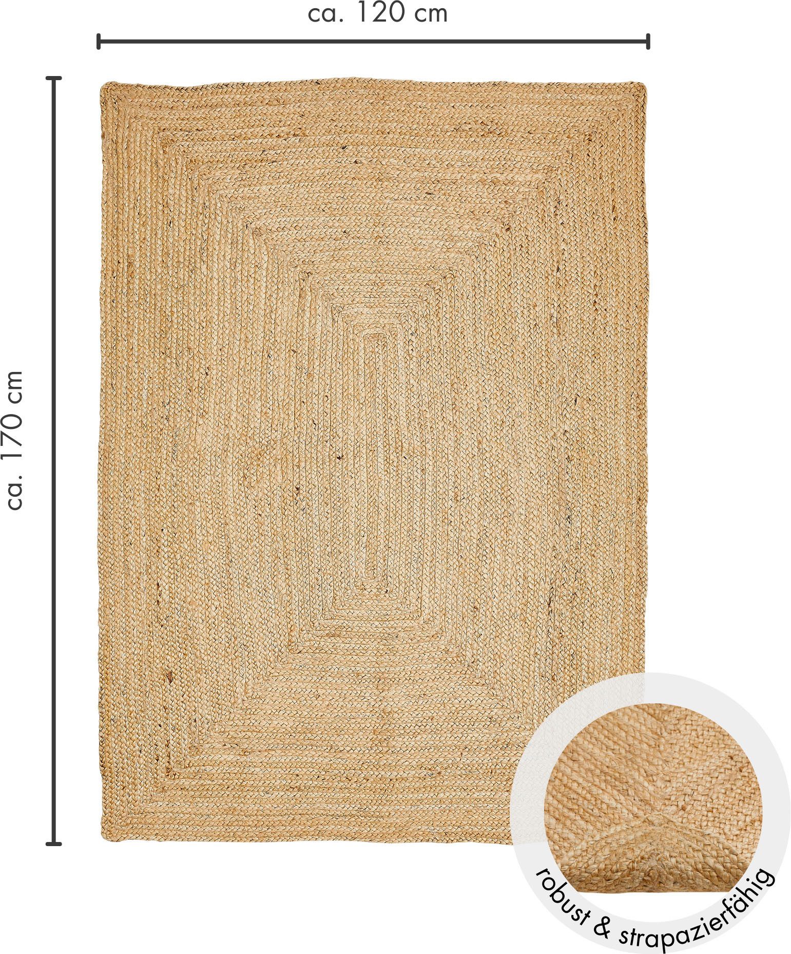 LUXOR living Vloerkleed Ibo, jute tapijt Omkeerbaar tapijt, handgeweven, natuurlijke vezel, Boho-stijl