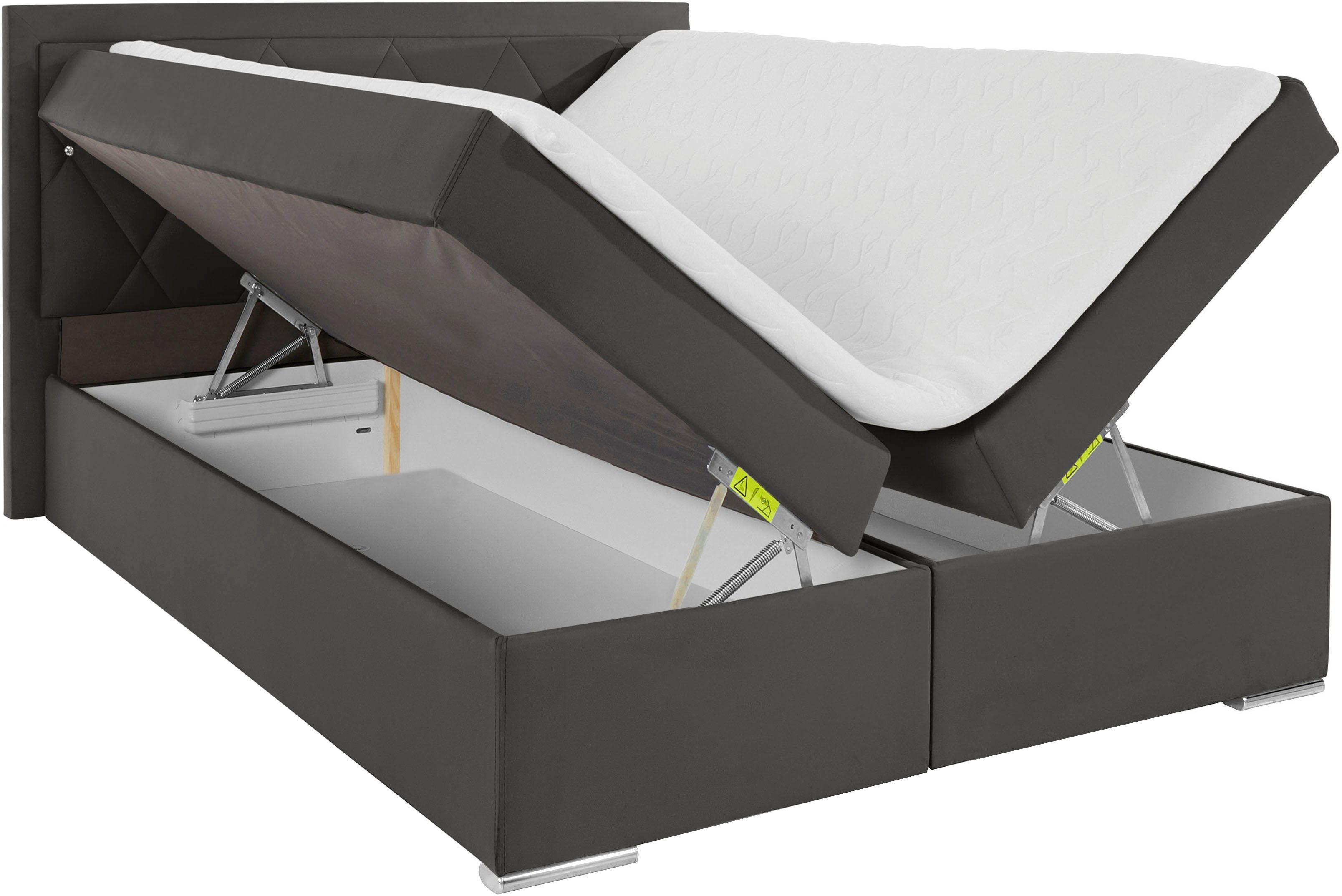 Leonique Boxspring Alfie, bestseller, optioneel met bedlade met strassteentjes in het hoofdbord, h2, h3 en h4 ter keuze