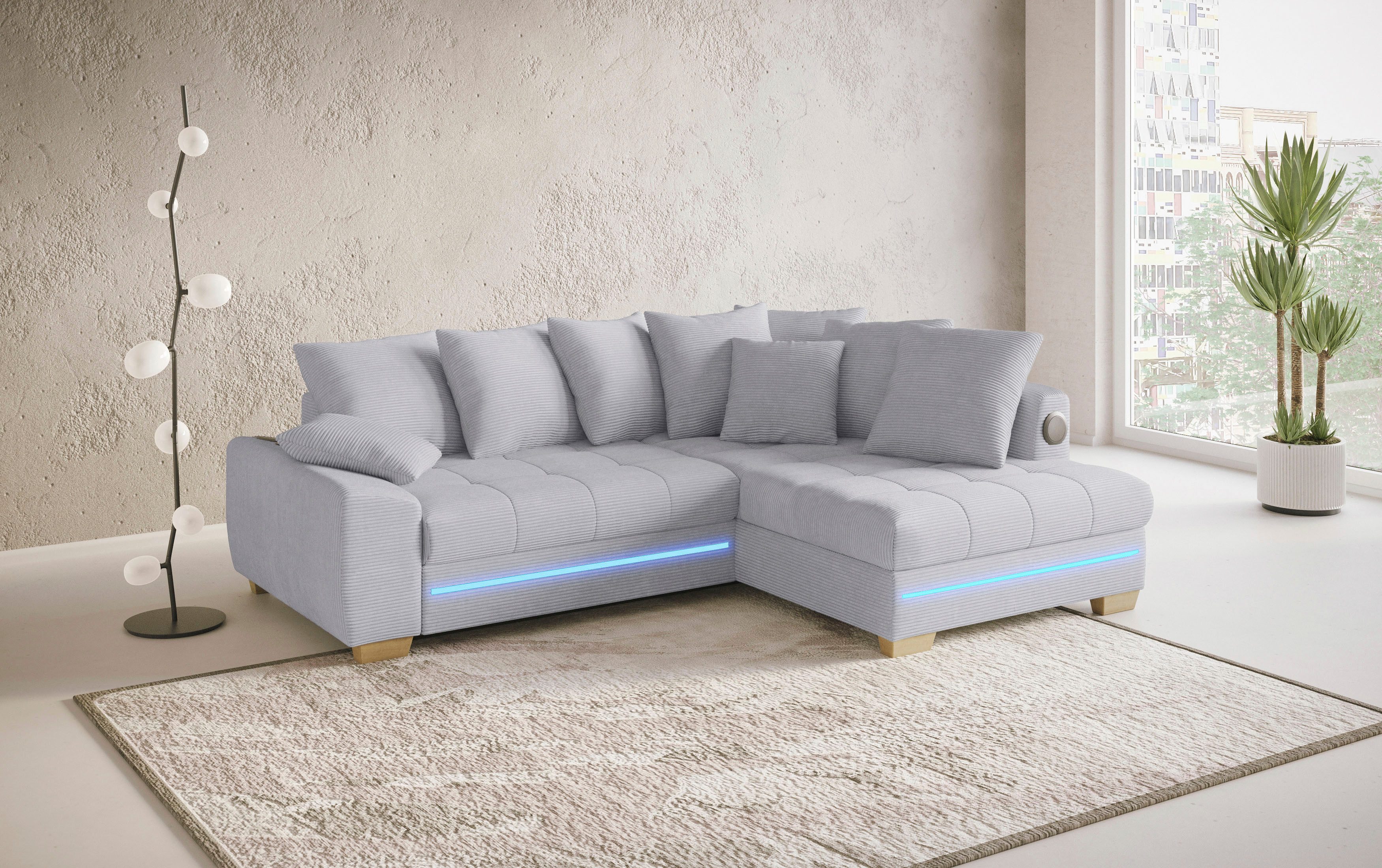Mr. Couch Hoekbank Nikita II, L-vorm RGB-LED, Bluetooth-geluidssysteem, optioneel met bed, bedlade