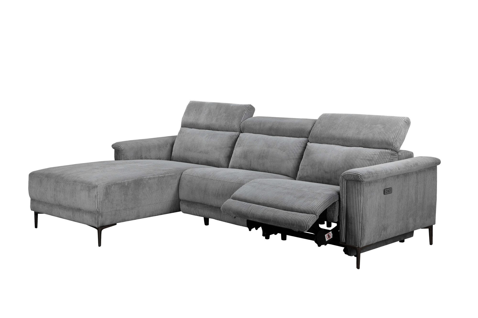 Places of Style Hoekbank Lund in cord, L-vorm, 261 cm, handmatige en elektrische relaxfunctie