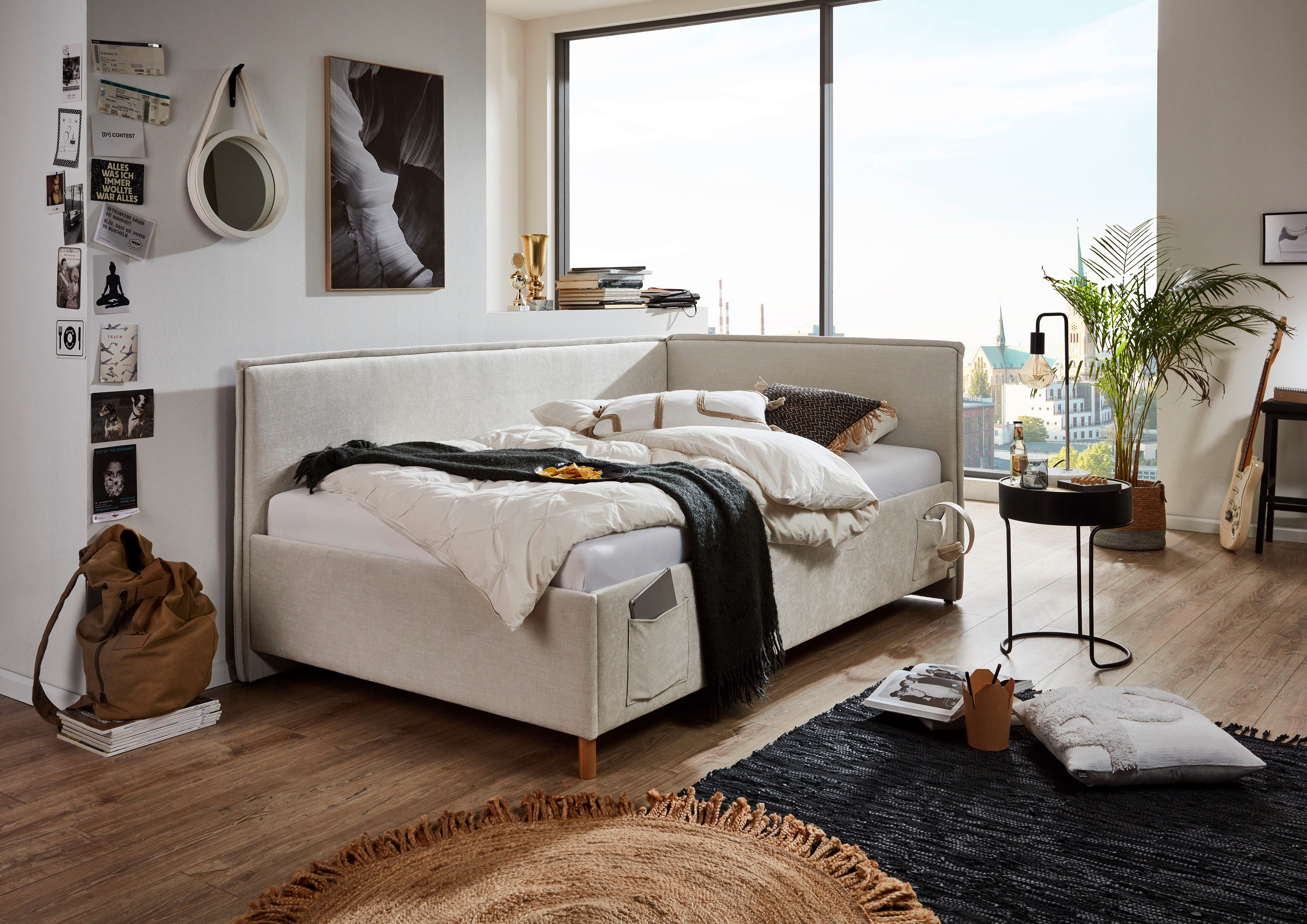 meise.möbel Kinderledikant FUN II Bekleed bed naar keuze met bedkist, tienerbed inclusief USB-aansluiting eenpersoonsbedden beige