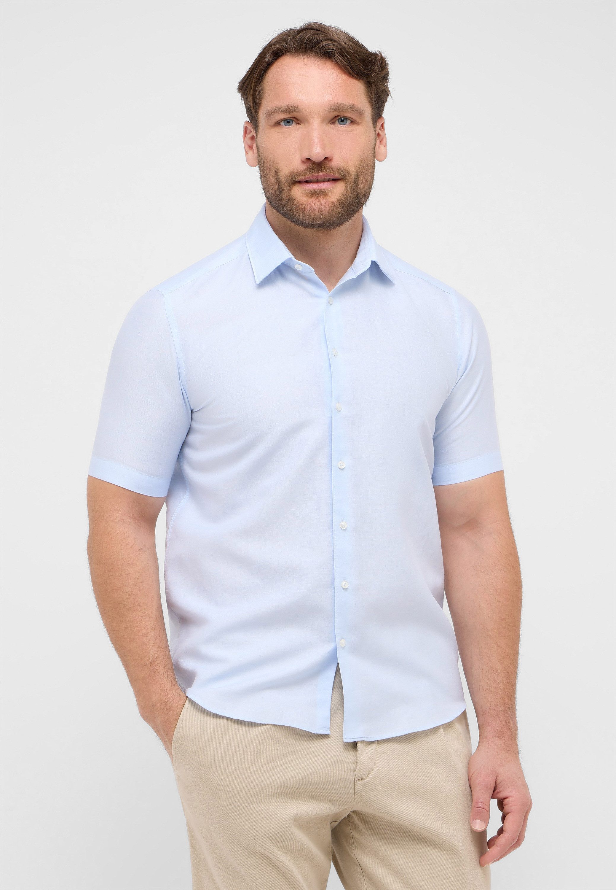Eterna Overhemd met korte mouwen Comfort fit EASY IRON (gemakkelijk te strijken) heren overhemden maat 41 blauw