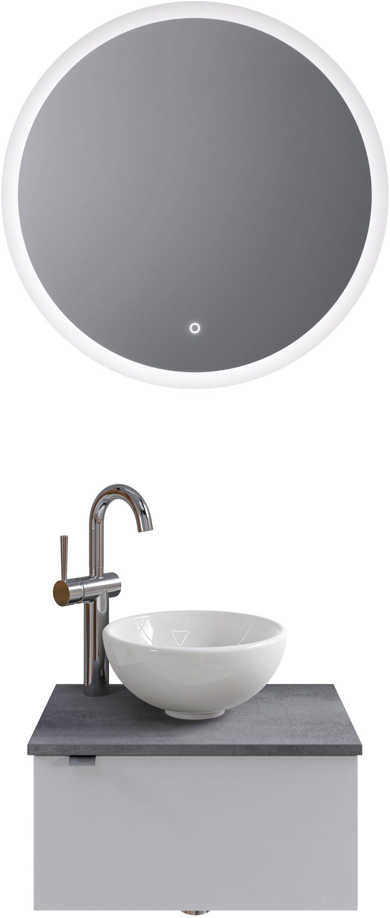 Saphir Badkamerserie Serie 6915 Gastenbadkamer, met led-spiegel en 1 deur (4-delig) badmeubelsets wit