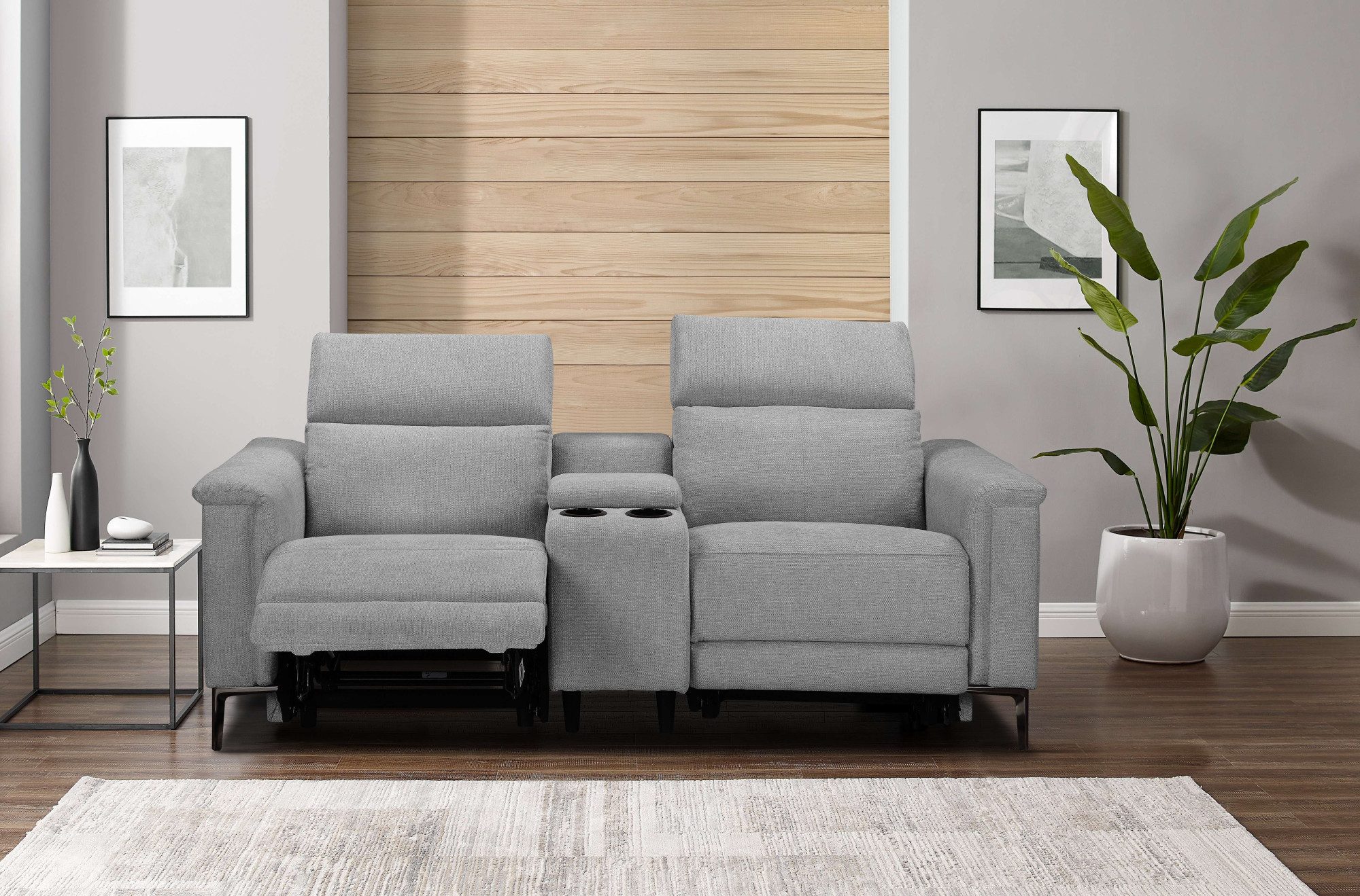 Places of Style 2-zitsbank Lund, 2-zits bioscoopbank, tv-fauteuil, multimedia-sofa, USB-A met elektrische of handmatige relaxfunctie, bekerhouder en opbergruimte