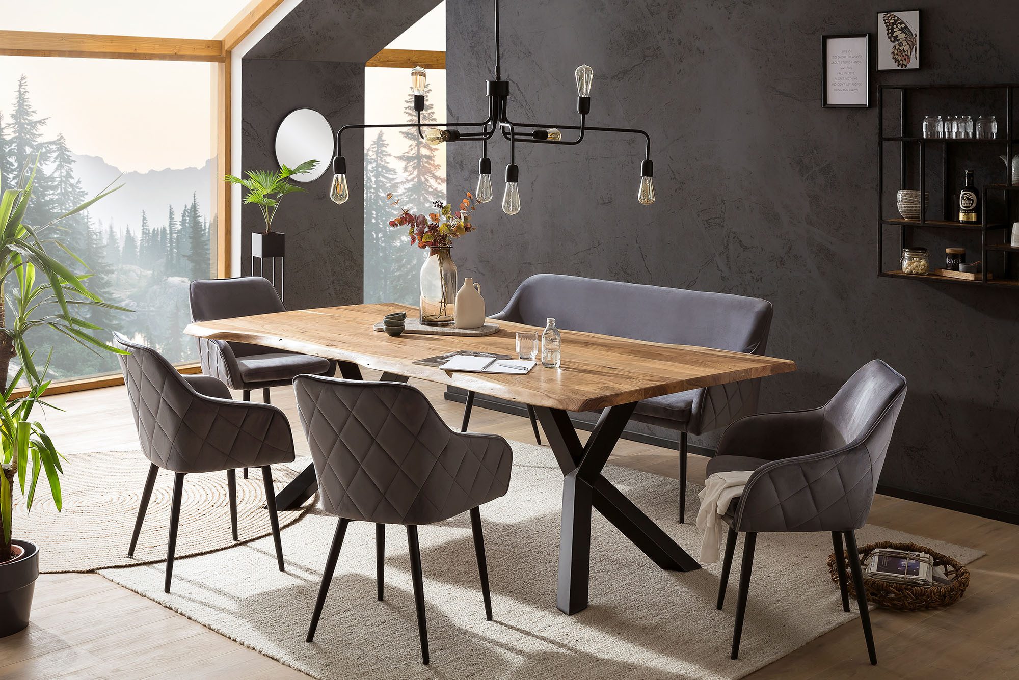 SalesFever Eethoek Rugvlak met ingewikkelde ruitstepping (set, 6-delig) eethoeken grijs