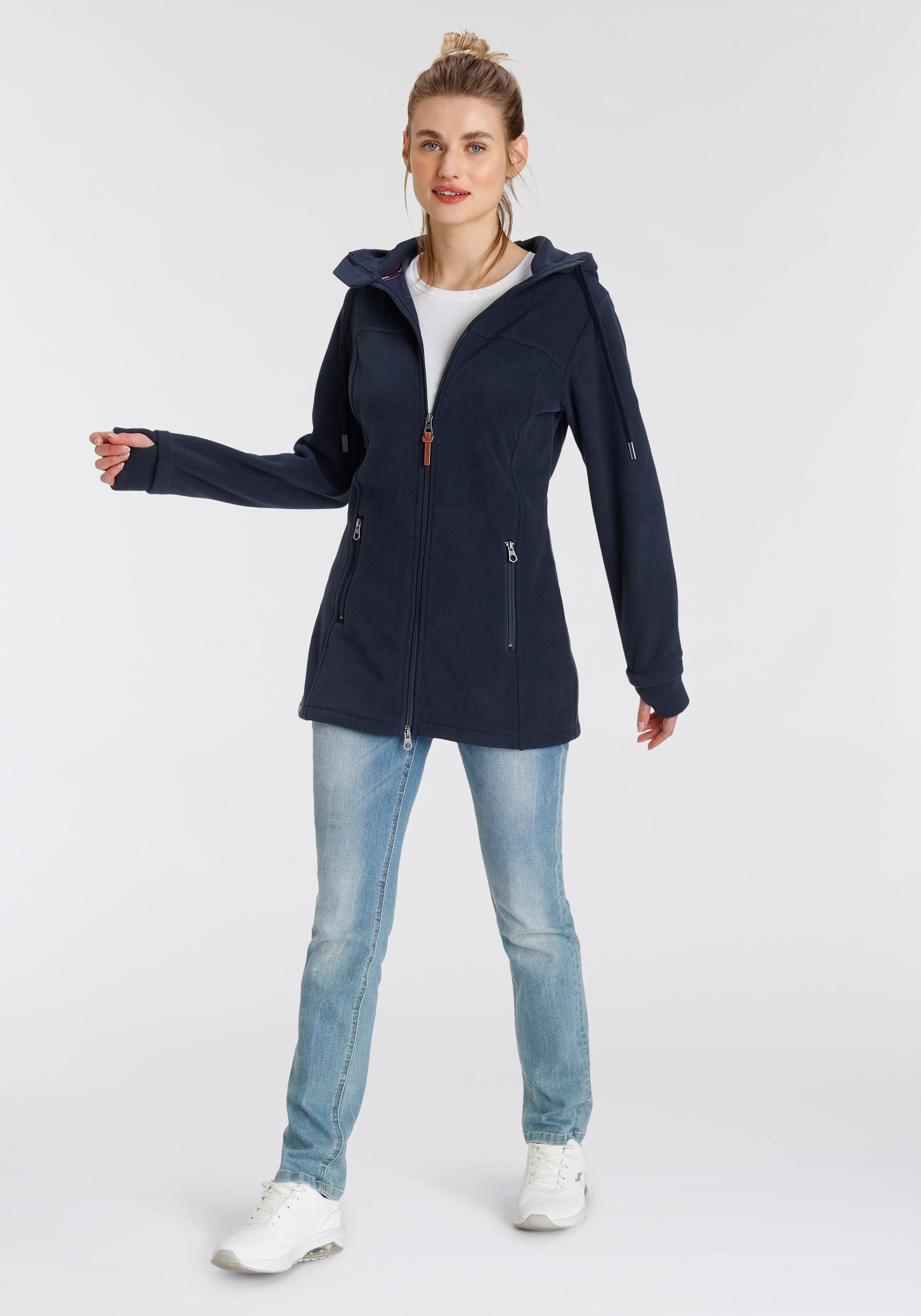 KangaROOS Fleecejack figuurvolgende snit, met capuchon, met 2-weg rits