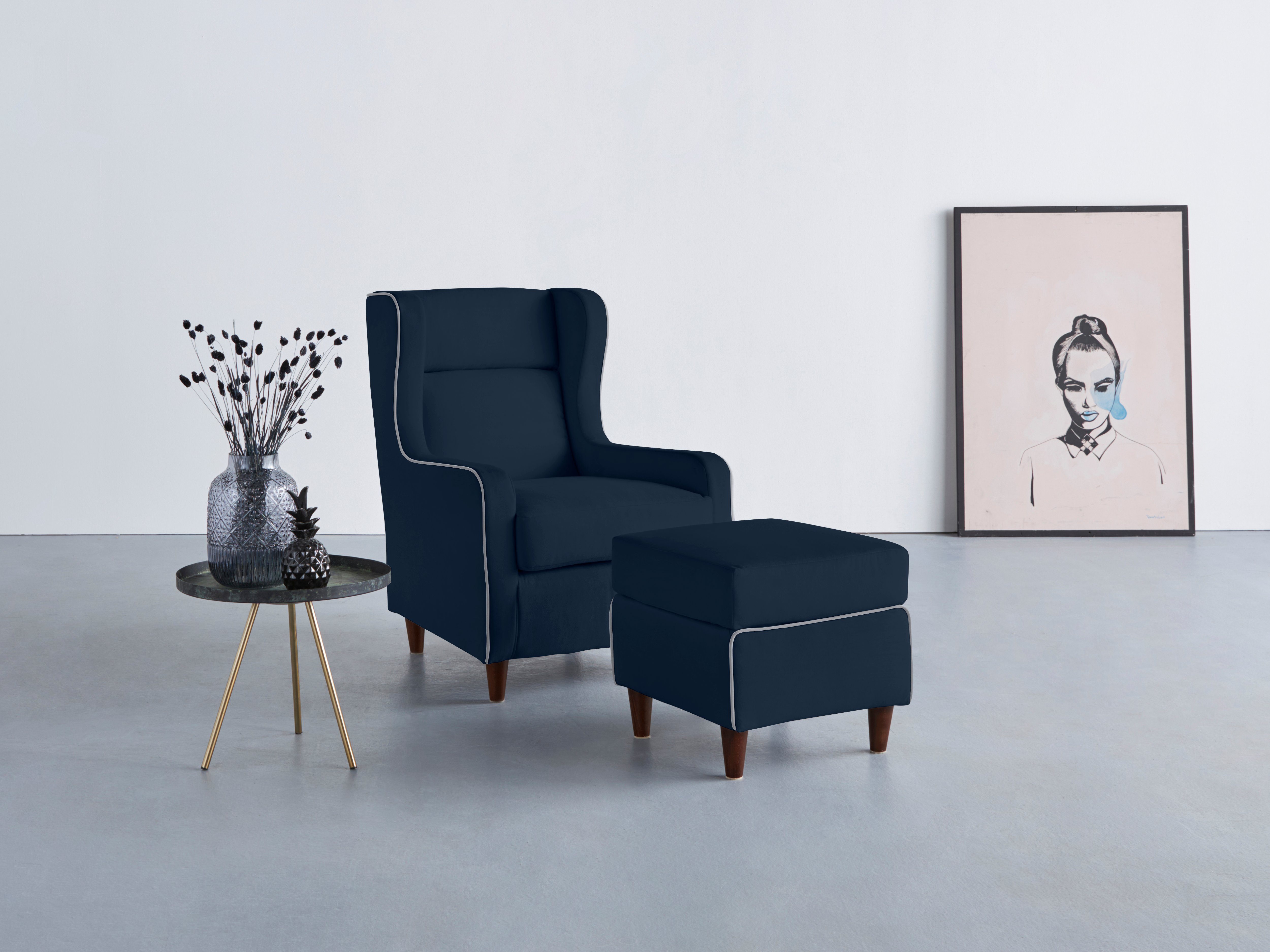 INOSIGN Oorfauteuil Rhada met contrastkleurige opstaande naad, bxdxh: 73x85x99 cm