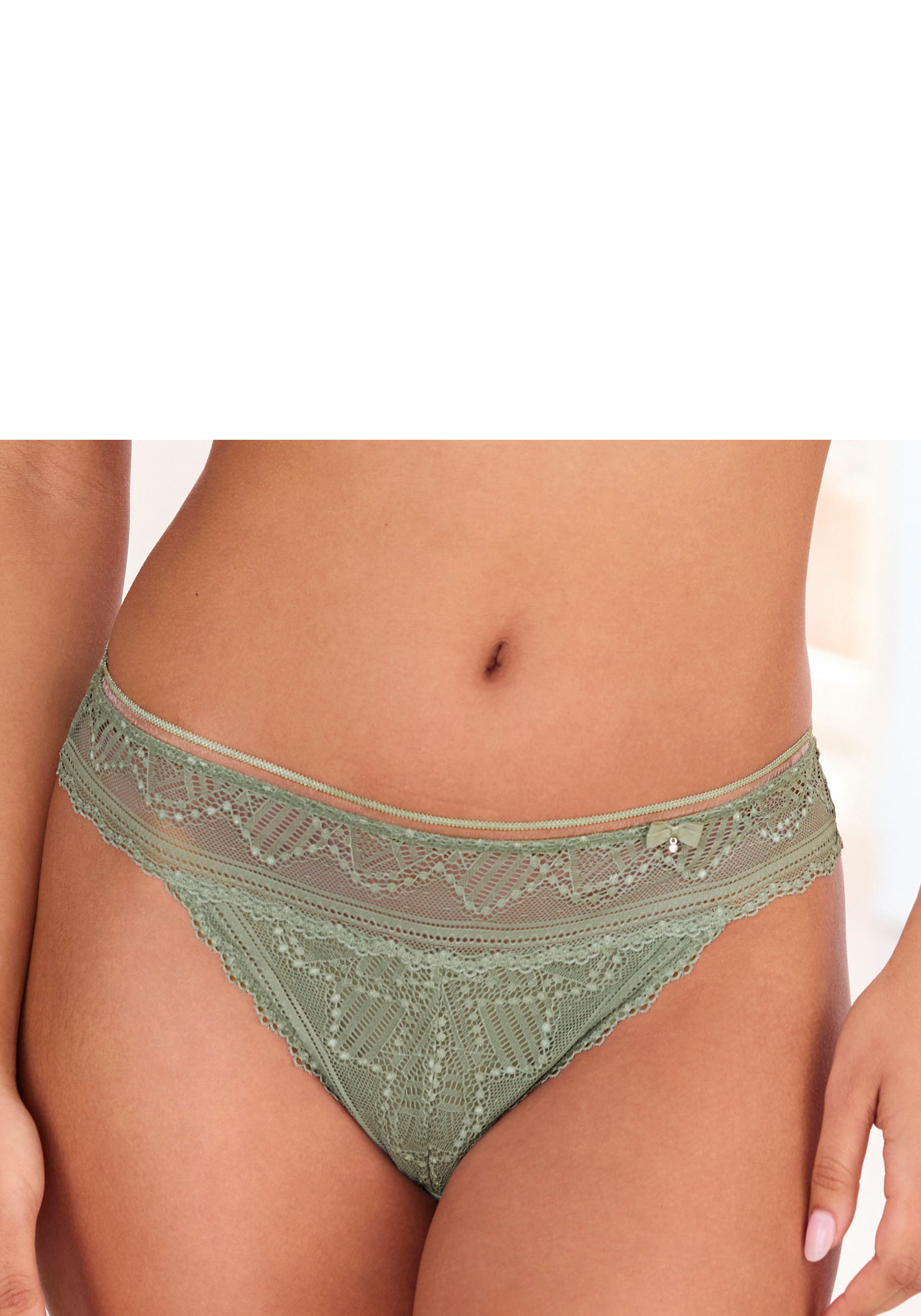 Lascana String TIZIANA met gedeeltelijk gerecycled kant dames strings maat 36/38 groen