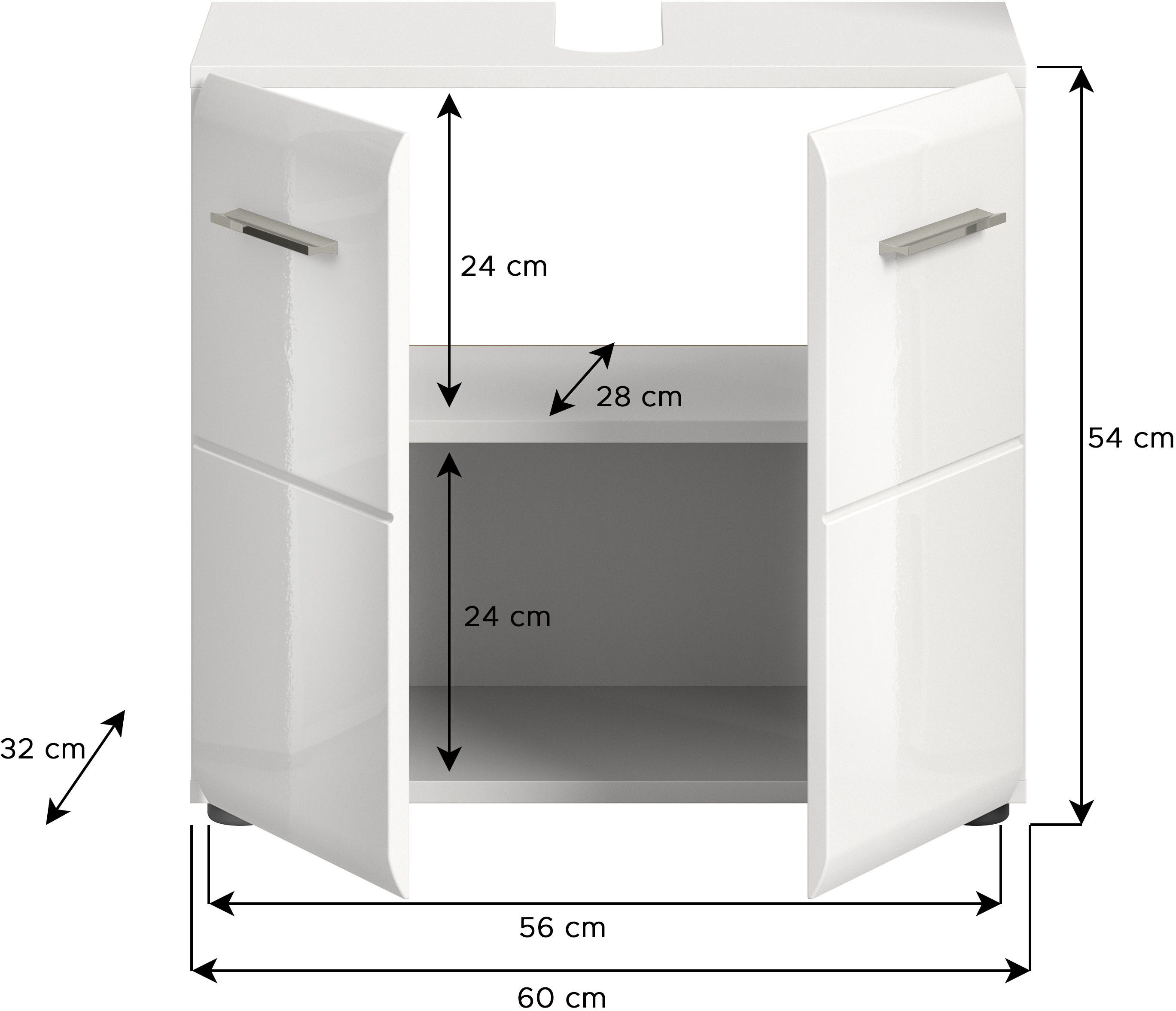 INOSIGN Wastafelonderkast FLORENZ, TOPSELLER!, Breedte 60 cm, 1 legplank, 2 vakken met siphonopening, badkamermeubels, badkast, kast, commode, badkamer