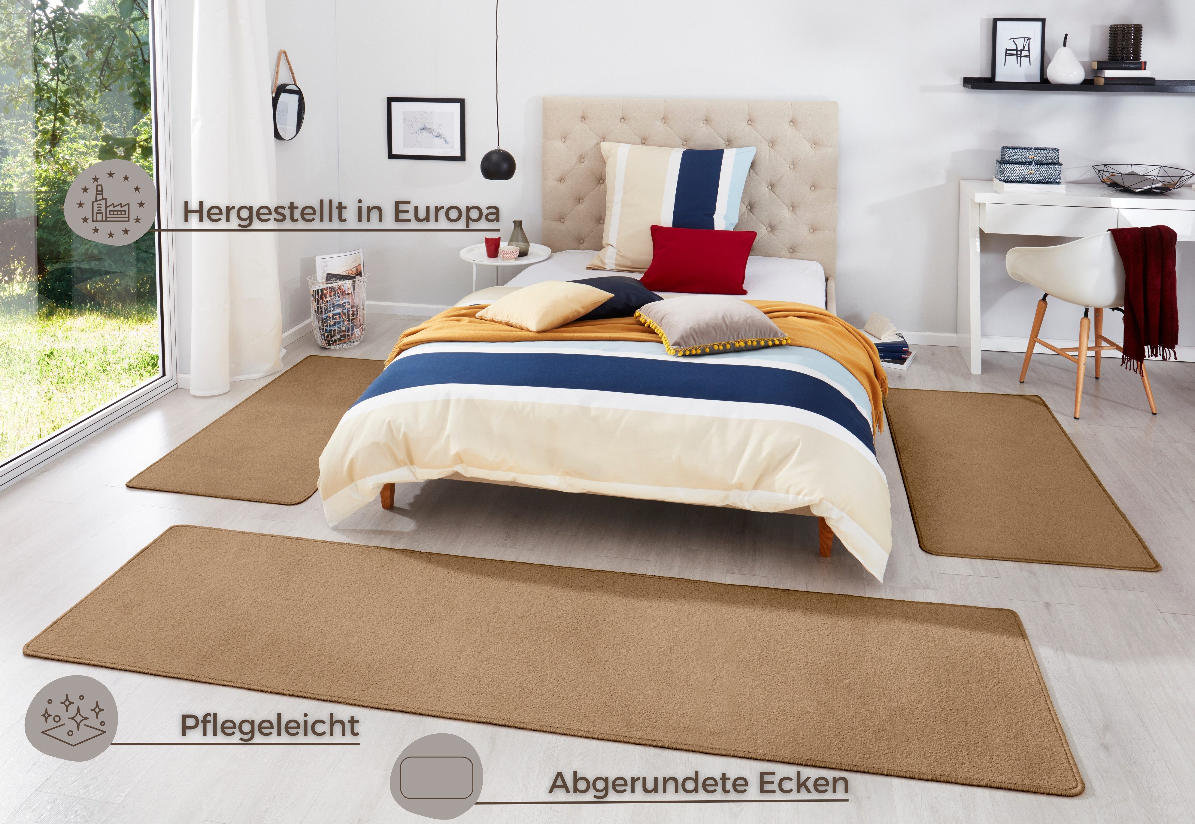HANSE Home Set slaapkamerkleedjes Fancy Unikleur, slaapkamerkleed, 3-delige loperset voor de slaapkamer