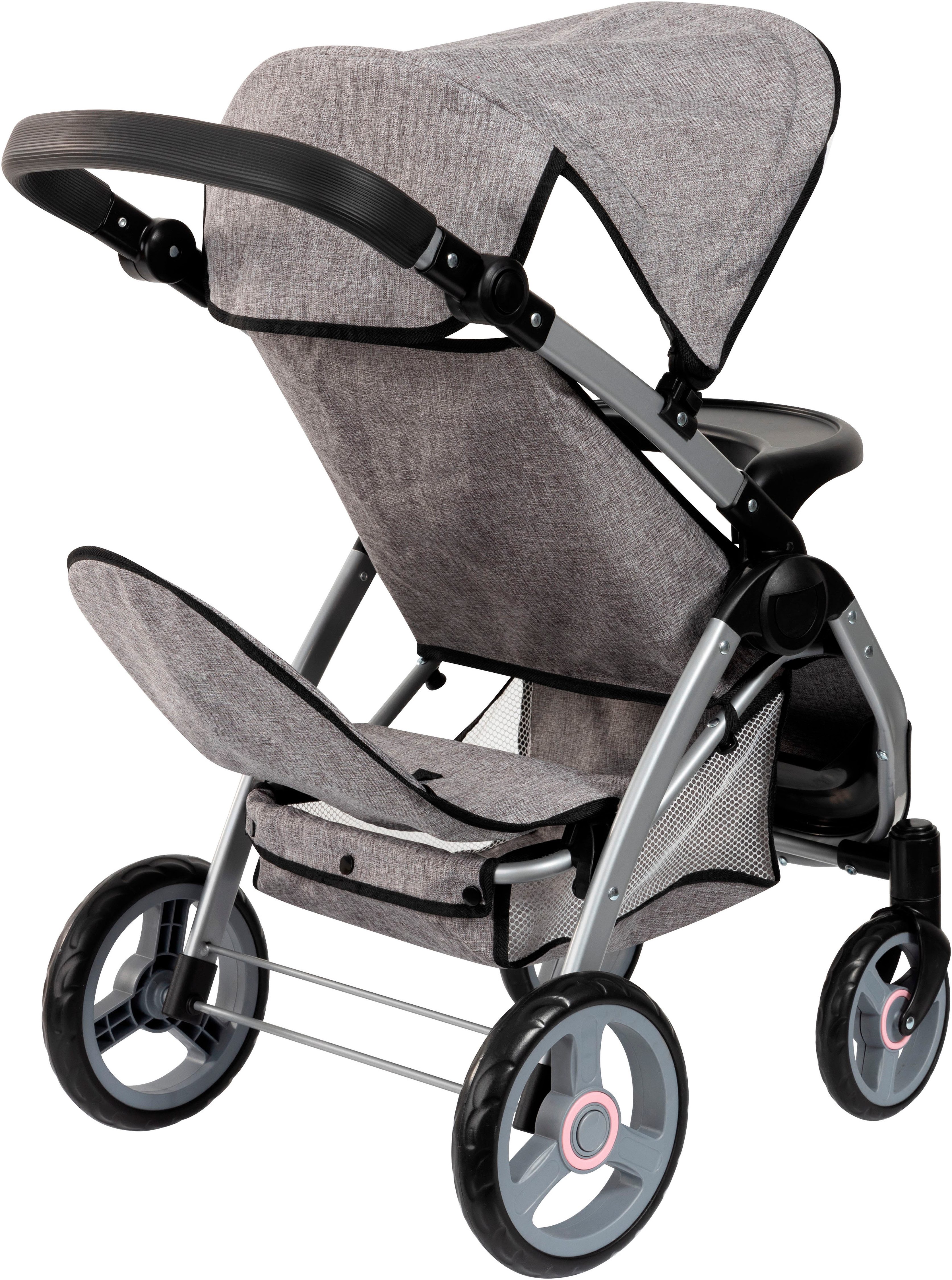 Bayer Poppen-duobuggy Twin Star, grijs/roze
