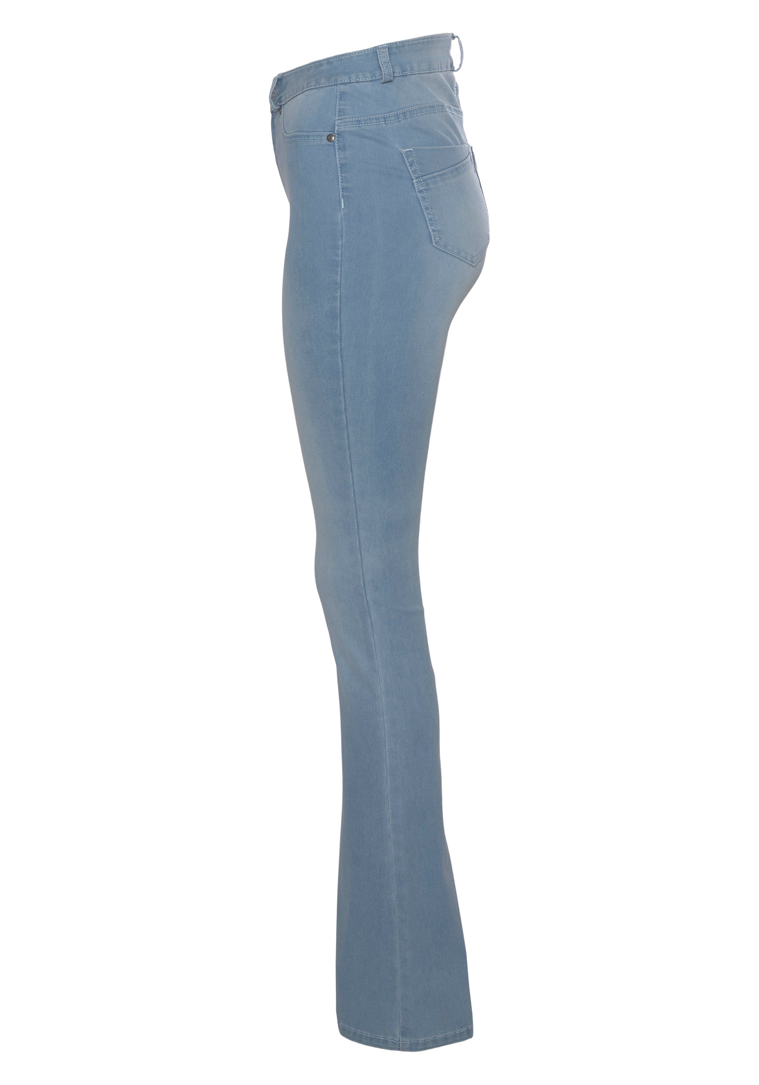 Arizona Bootcut jeans Ultra Stretch uitlopende pasvorm, used-wassing, hoge taille