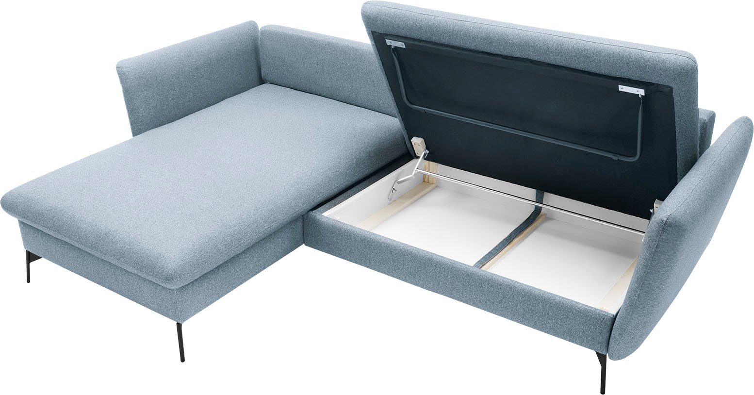 andas Hoekbank LIVORNO,258 cm, L-model, Slaapfunctie en bedlade (139/224 cm), fluweel, structuur, geweven stof