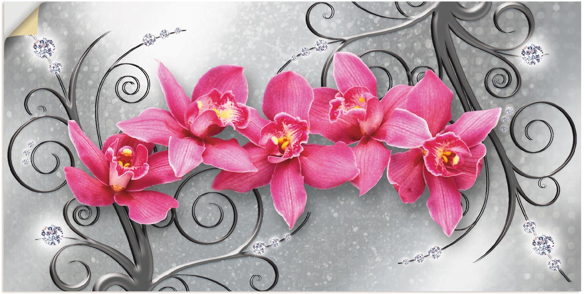 Artland Artprint rosa Orchideen auf Ornamenten in vele afmetingen & productsoorten - artprint van aluminium / artprint voor buiten, artprint op linnen, poster, muursticker / wandfo