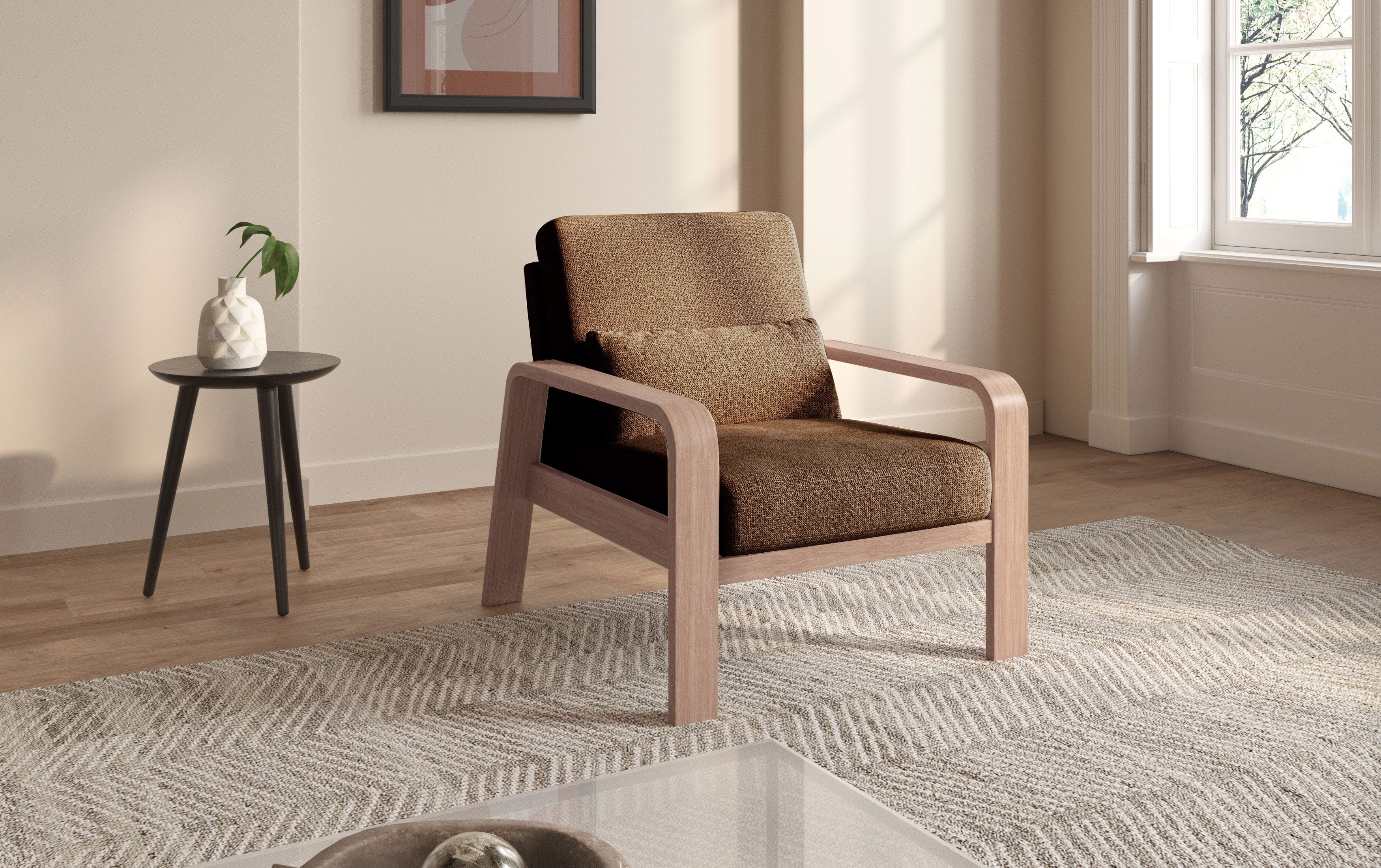 sit&more Fauteuil Kolding Armleuningen van natuurlijk beukenhout, verschillende bekledingen en kleuren