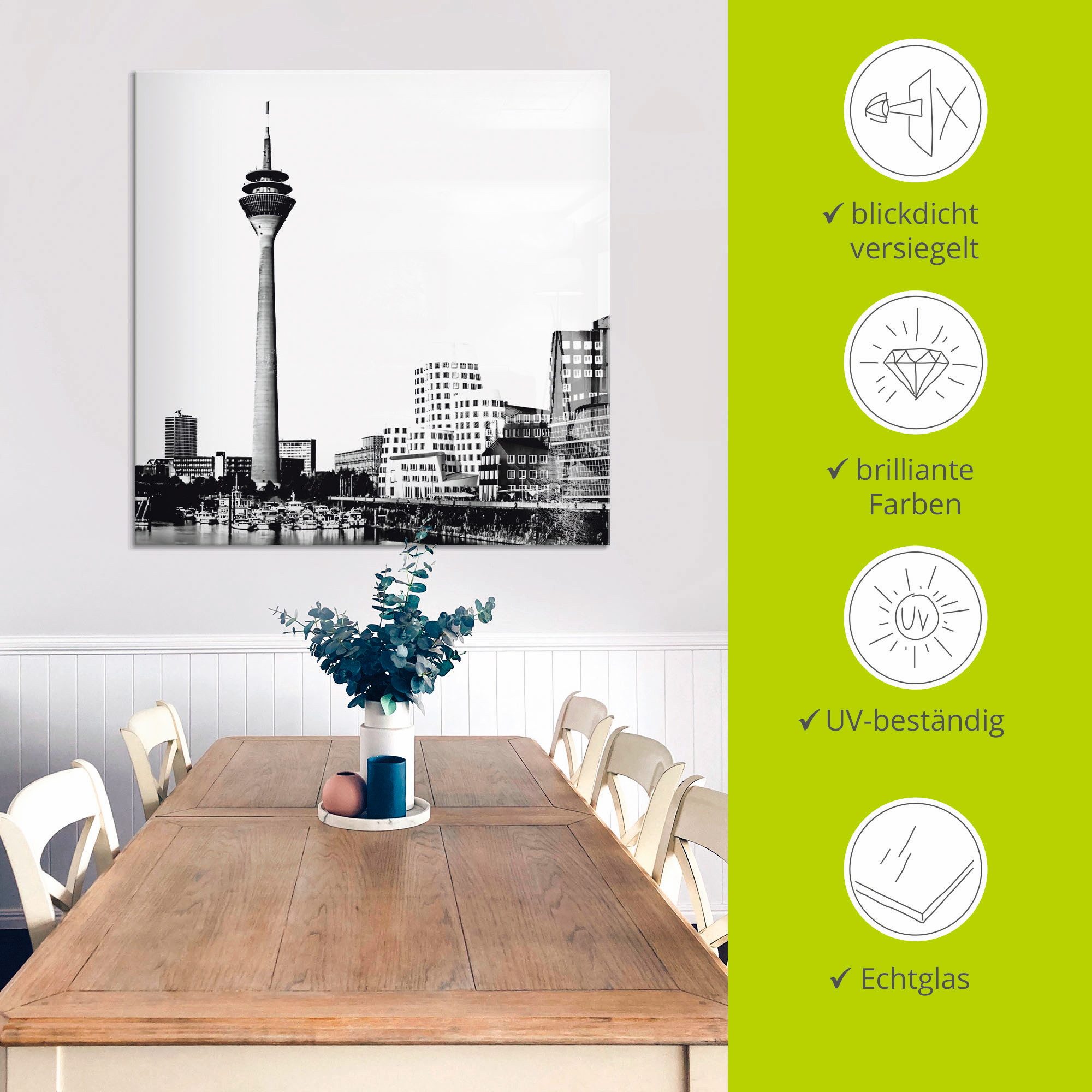 Artland Print op glas Düsseldorf collage skyline 15