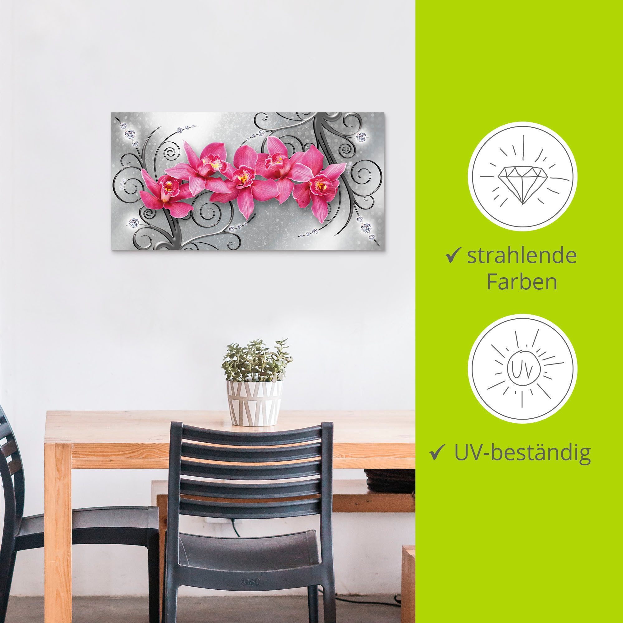Artland Artprint Roze orchideeën op ornamenten als artprint van aluminium, artprint voor buiten, artprint op linnen, poster, muursticker