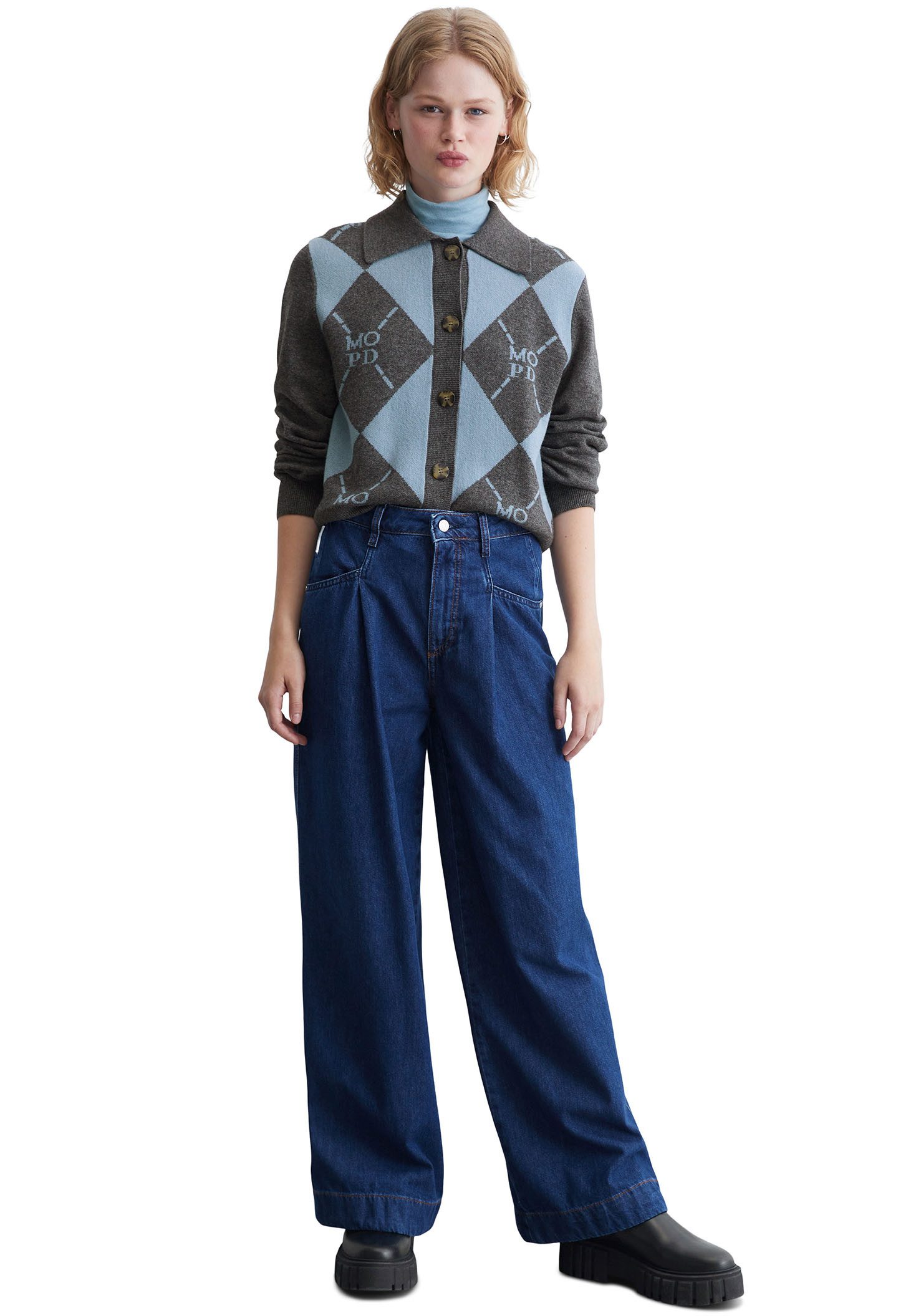 Marc O'Polo DENIM Jacquardvest met elegant ruit- en logo patroon