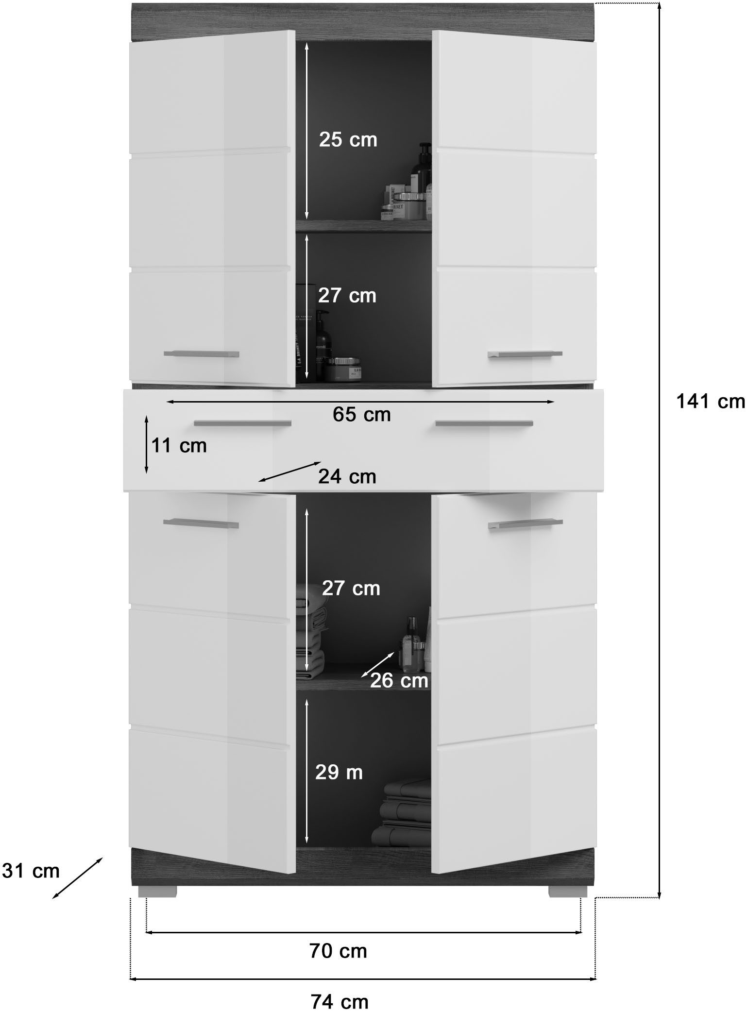 INOSIGN Badkamerserie Siena, 4-delig, bestaande uit: Hoge kast, wastafelonderkast, spiegelkast, middenkast (set, 4-delig)